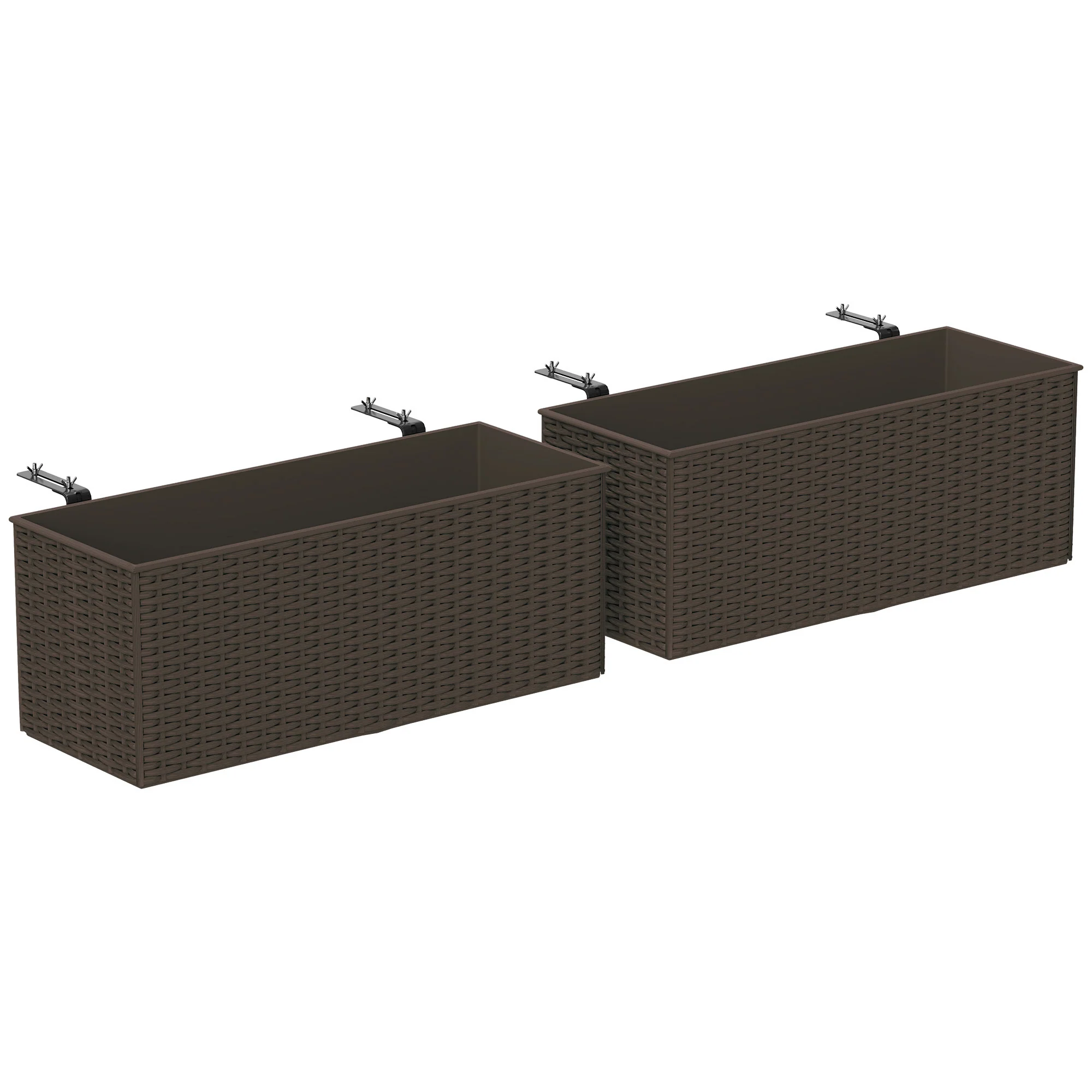 Railing Planter Box (2 Pack, 20 Inch), Self-Watering Hanging Flower Pots with Hooks for Fence, Balcony, Garden, Patio, Rattan Look, Brown - Image 12