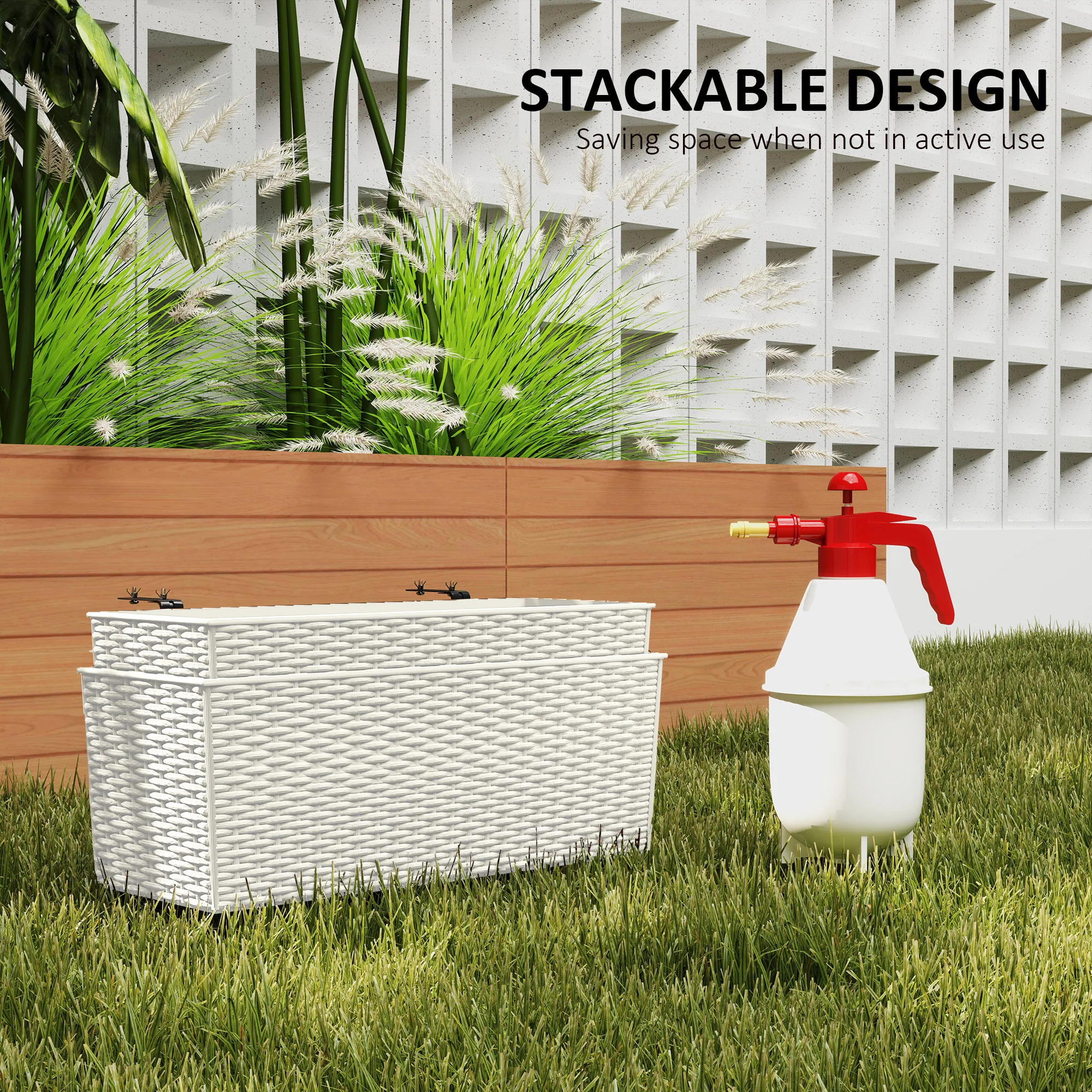 Railing Planter Box (2 Pack, 20 Inch), Self-Watering Hanging Flower Pots with Hooks for Fence, Balcony, Garden, Patio, Rattan Look, White - Image 7