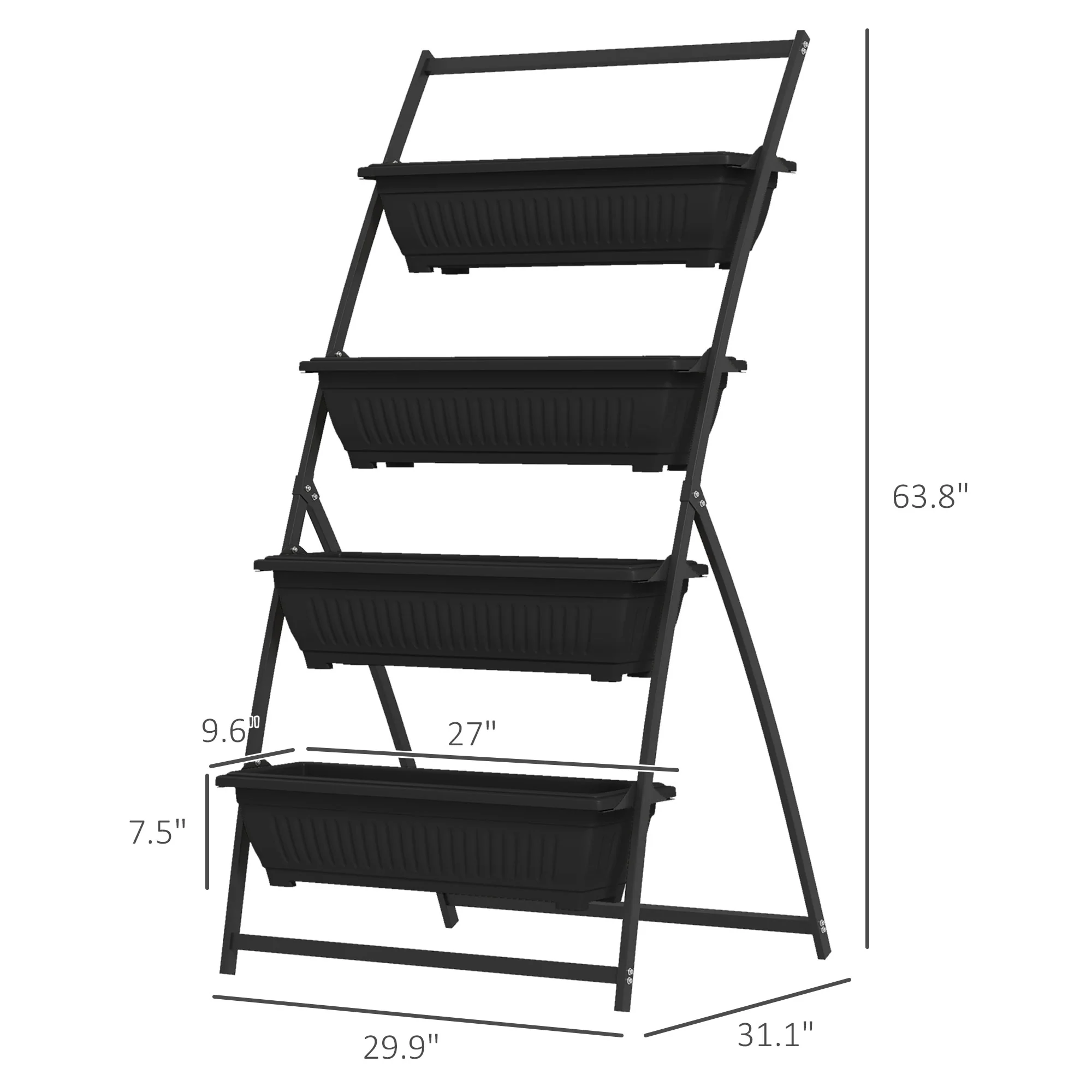 Raised Garden Bed, 4 Tier Vertical Garden Planter Set, 4 Outdoor Planter Boxes with Stand, Self Draining Design Elevated Garden for Vegetable, Flowers & Herbs, Black - Image 5