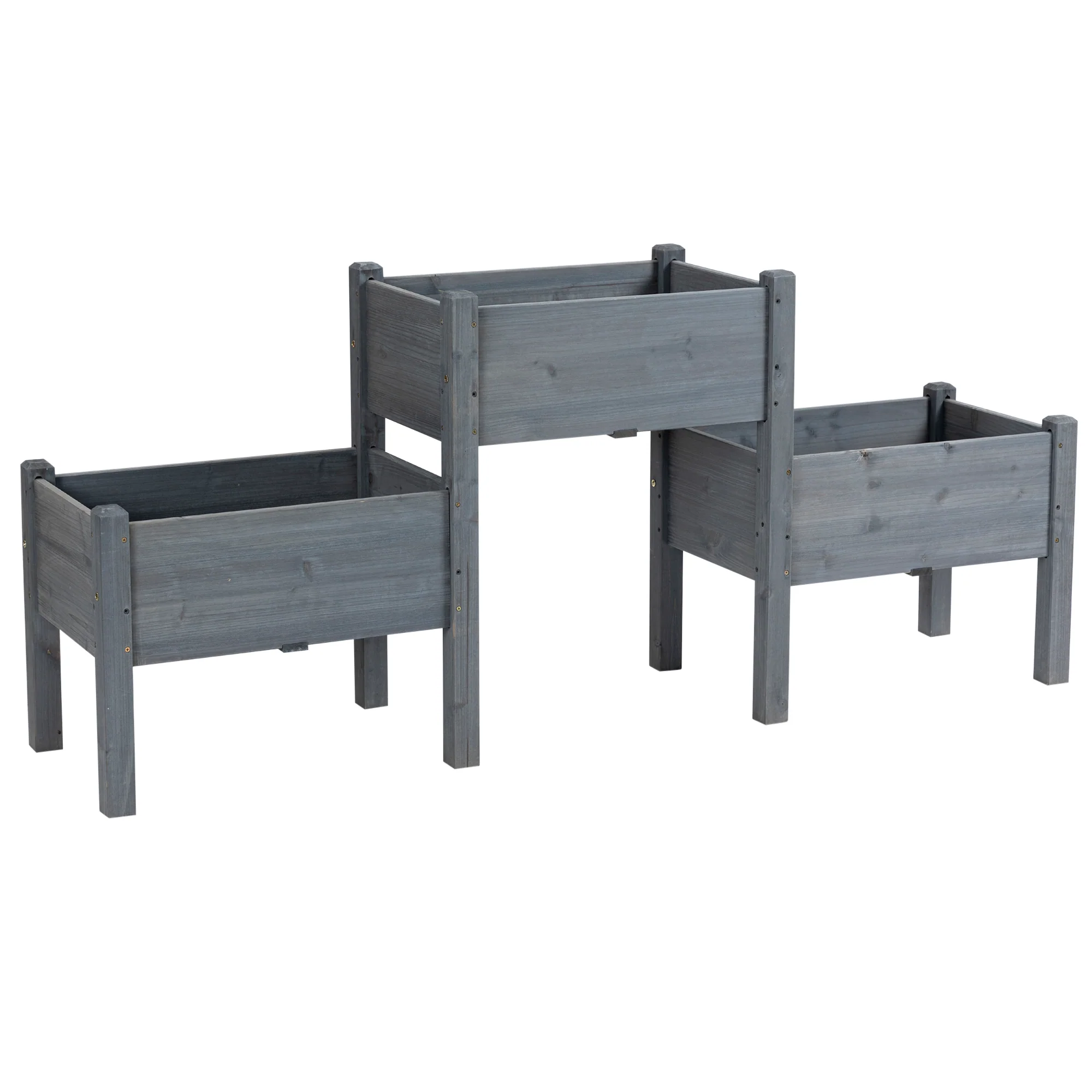 3Tier Wooden Raised Garden Bed with 3 Planter Boxes for Herbs, Flowers, 73x18x32'', Gray - Image 12