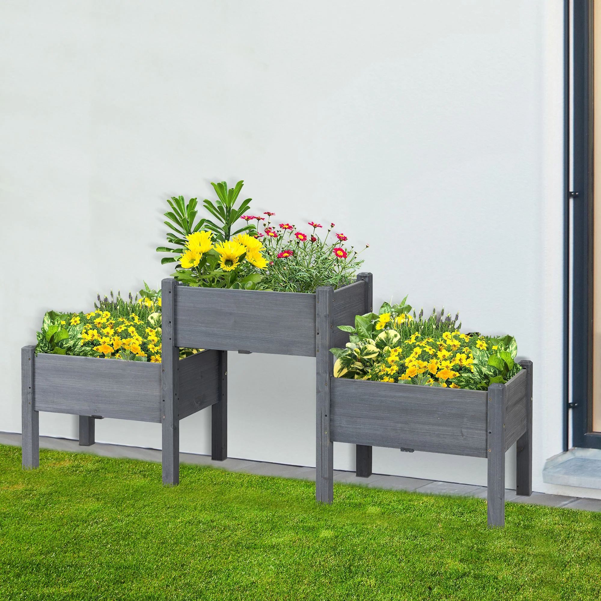 3Tier Wooden Raised Garden Bed with 3 Planter Boxes for Herbs, Flowers, 73x18x32'', Gray - Image 4