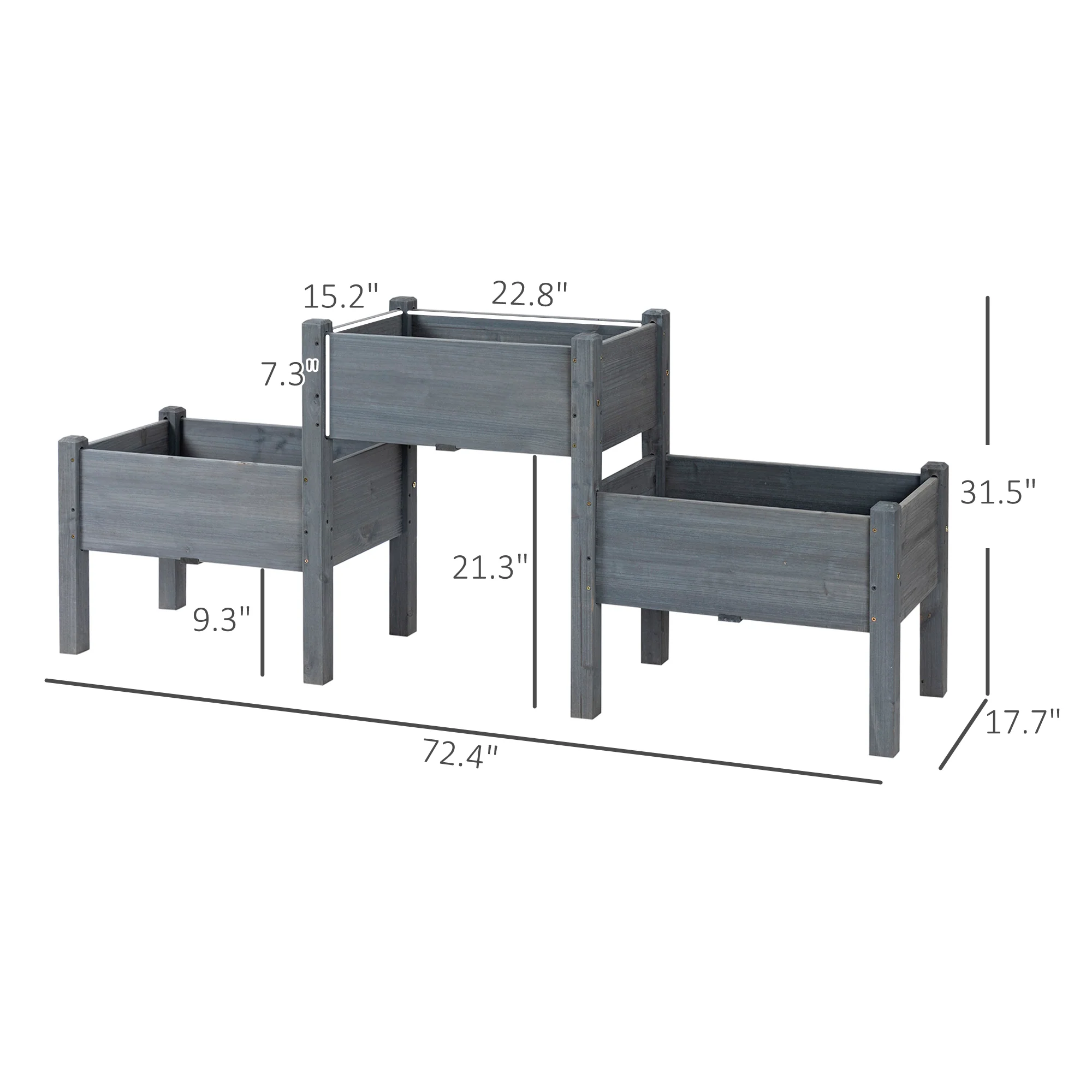 3Tier Wooden Raised Garden Bed with 3 Planter Boxes for Herbs, Flowers, 73x18x32'', Gray - Image 5