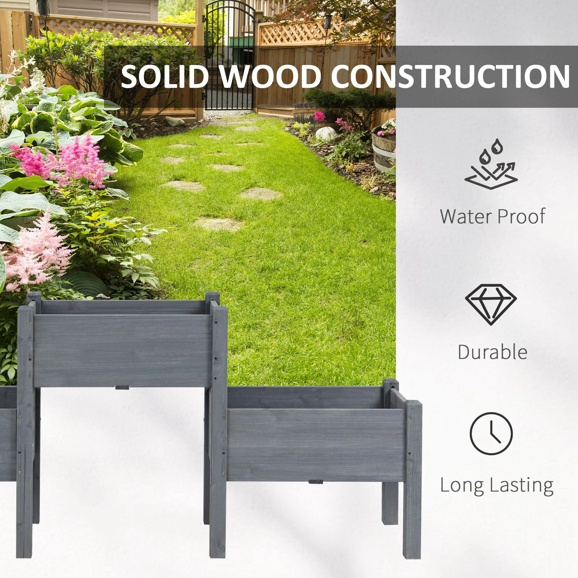 3Tier Wooden Raised Garden Bed with 3 Planter Boxes for Herbs, Flowers, 73x18x32'', Gray - Image 7