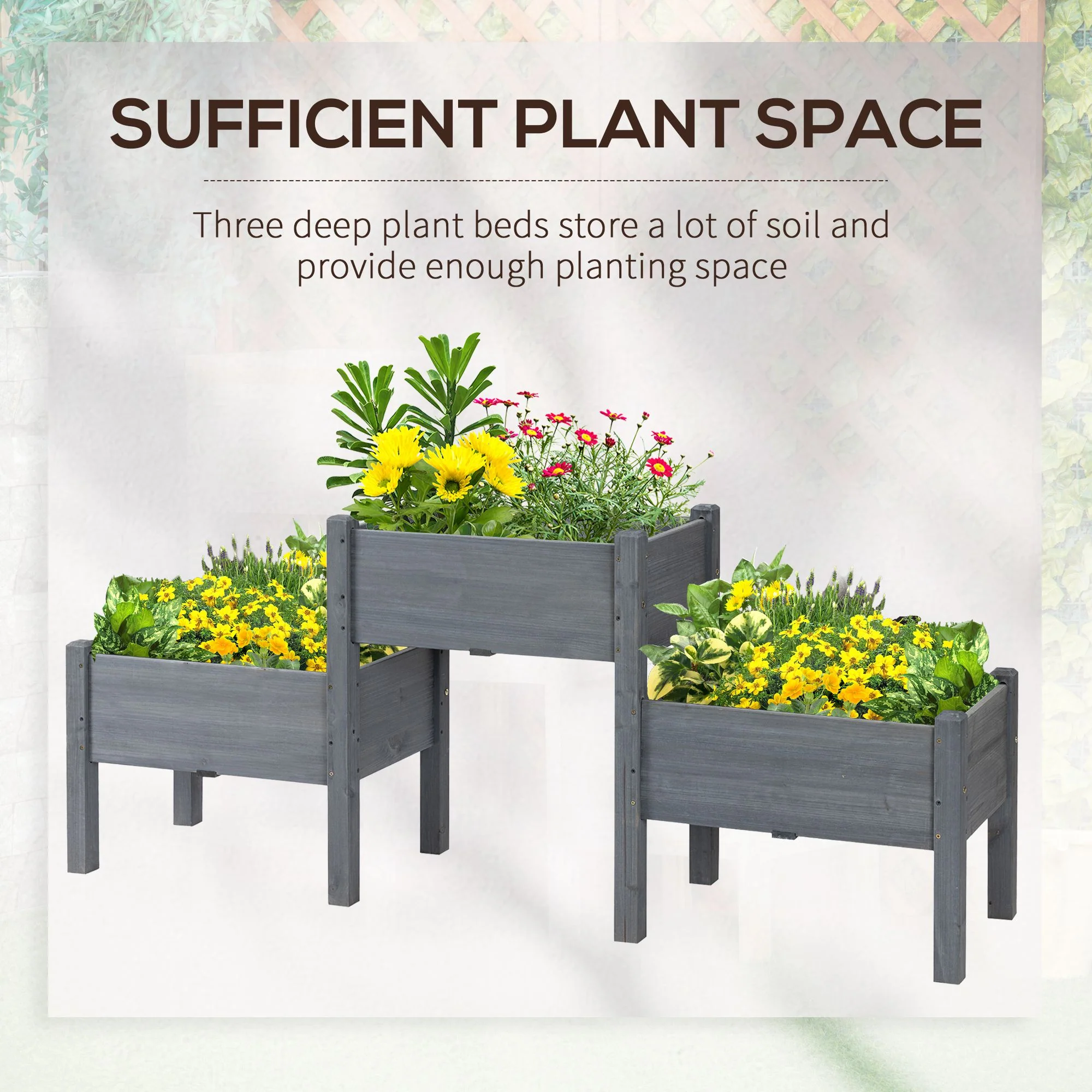 3Tier Wooden Raised Garden Bed with 3 Planter Boxes for Herbs, Flowers, 73x18x32'', Gray - Image 9