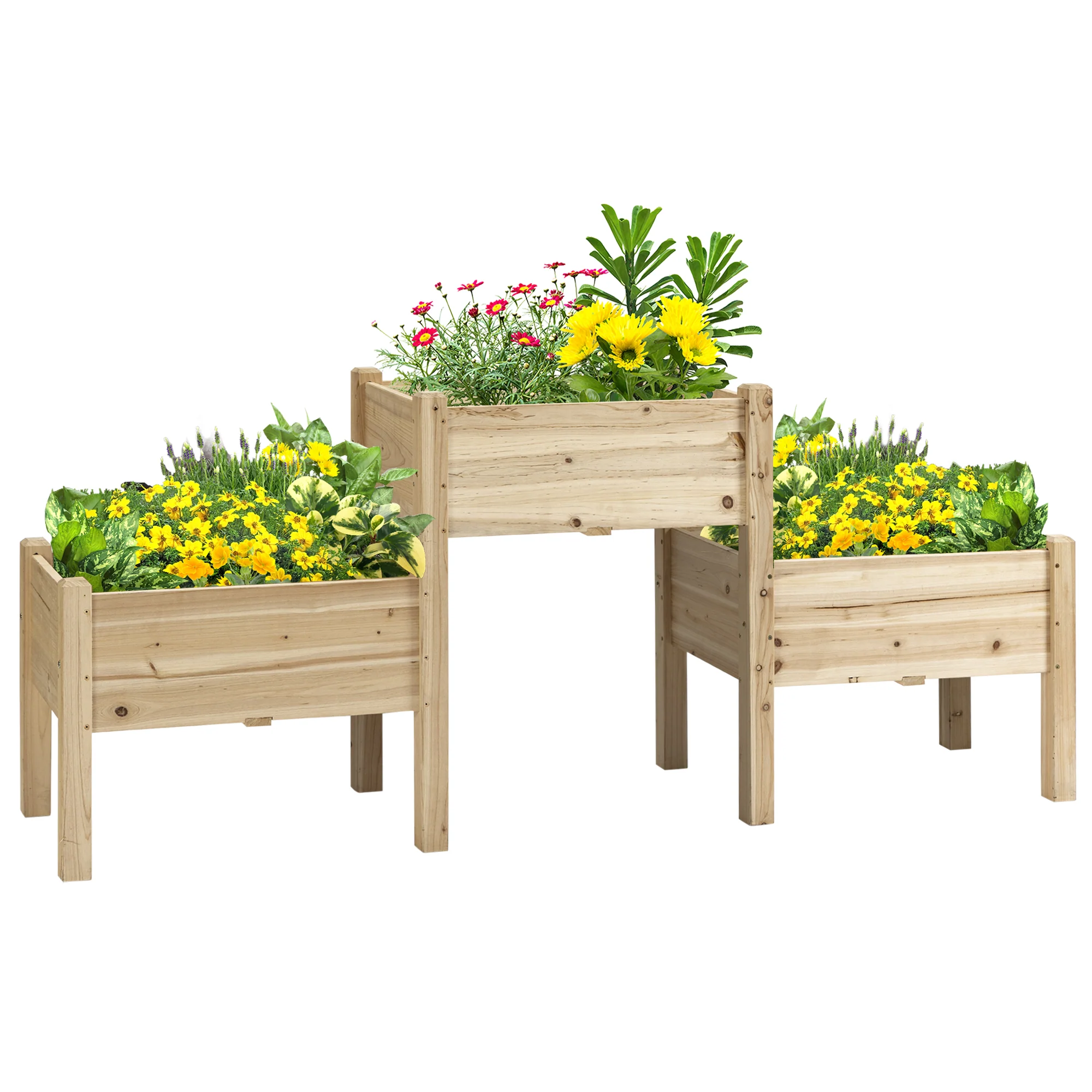 3-Tier Wooden Raised Garden Bed with 3 Planter Boxes for Herbs, Flowers, 73x18x32'', Natural
