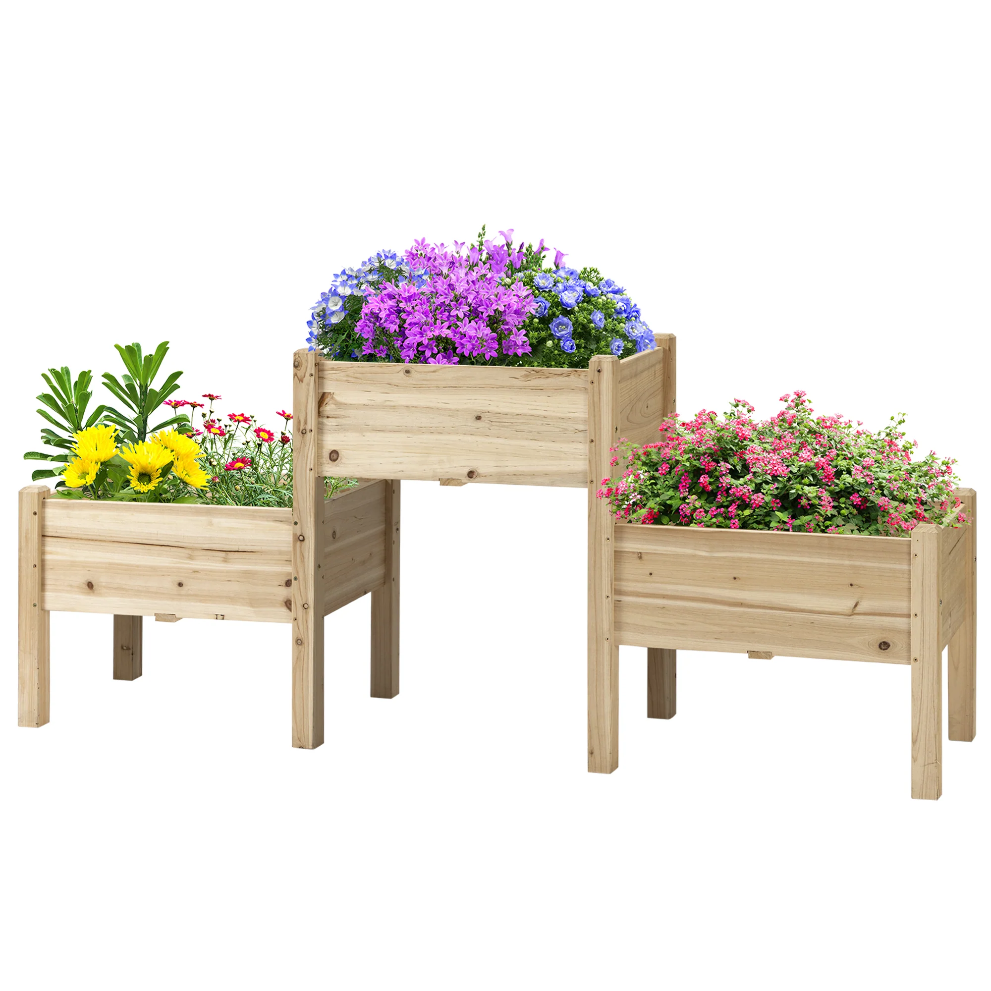 3-Tier Wooden Raised Garden Bed with 3 Planter Boxes for Herbs, Flowers, 73x18x32'', Natural - Image 2