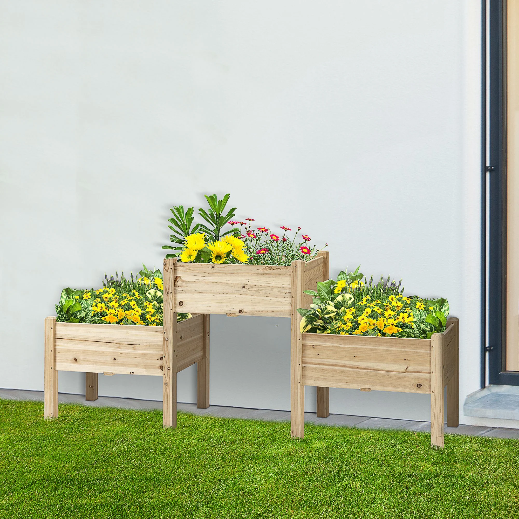3-Tier Wooden Raised Garden Bed with 3 Planter Boxes for Herbs, Flowers, 73x18x32'', Natural - Image 4