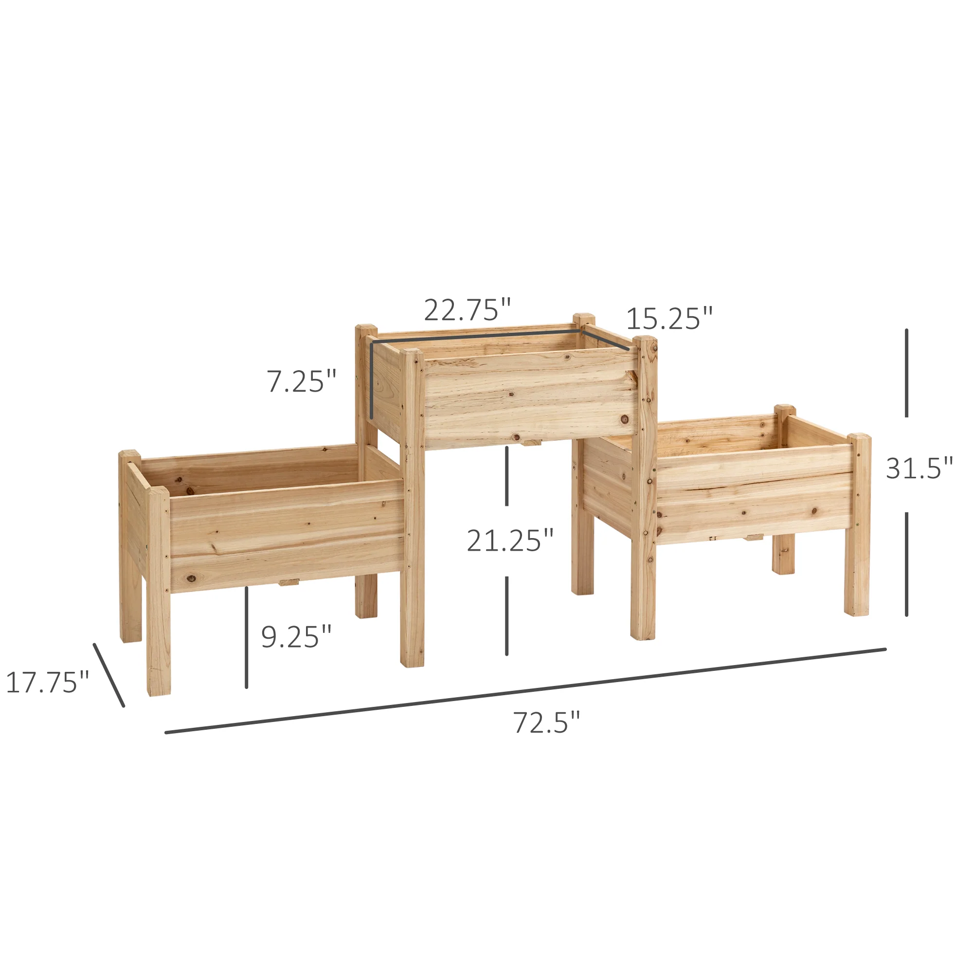 3-Tier Wooden Raised Garden Bed with 3 Planter Boxes for Herbs, Flowers, 73x18x32'', Natural - Image 5