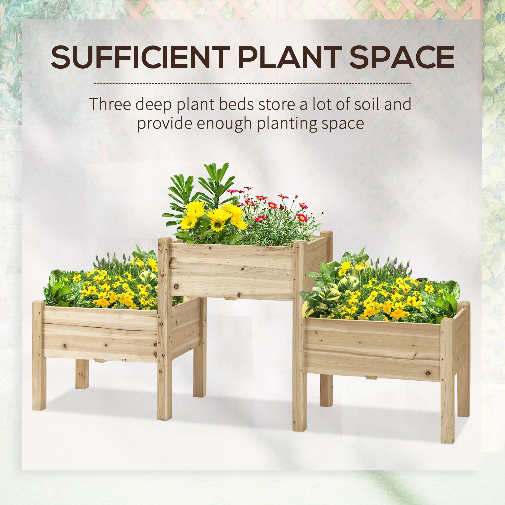 3-Tier Wooden Raised Garden Bed with 3 Planter Boxes for Herbs, Flowers, 73x18x32'', Natural - Image 8