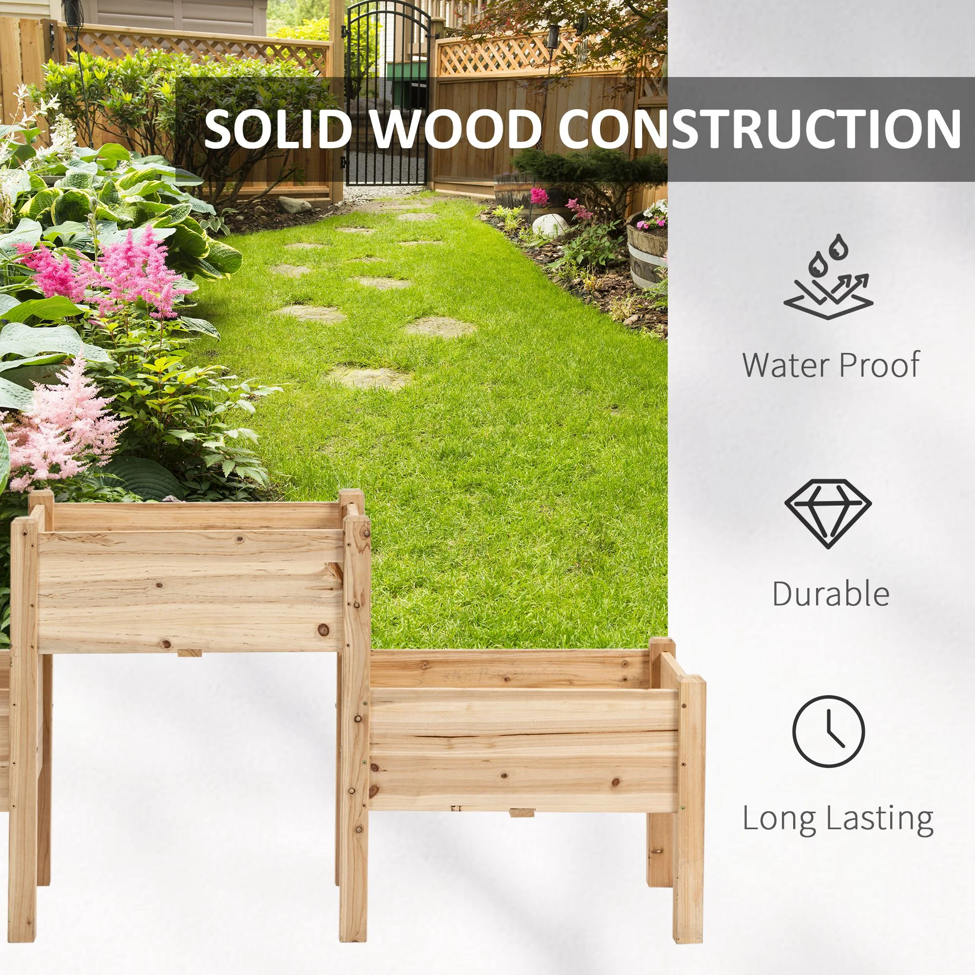 3-Tier Wooden Raised Garden Bed with 3 Planter Boxes for Herbs, Flowers, 73x18x32'', Natural - Image 9