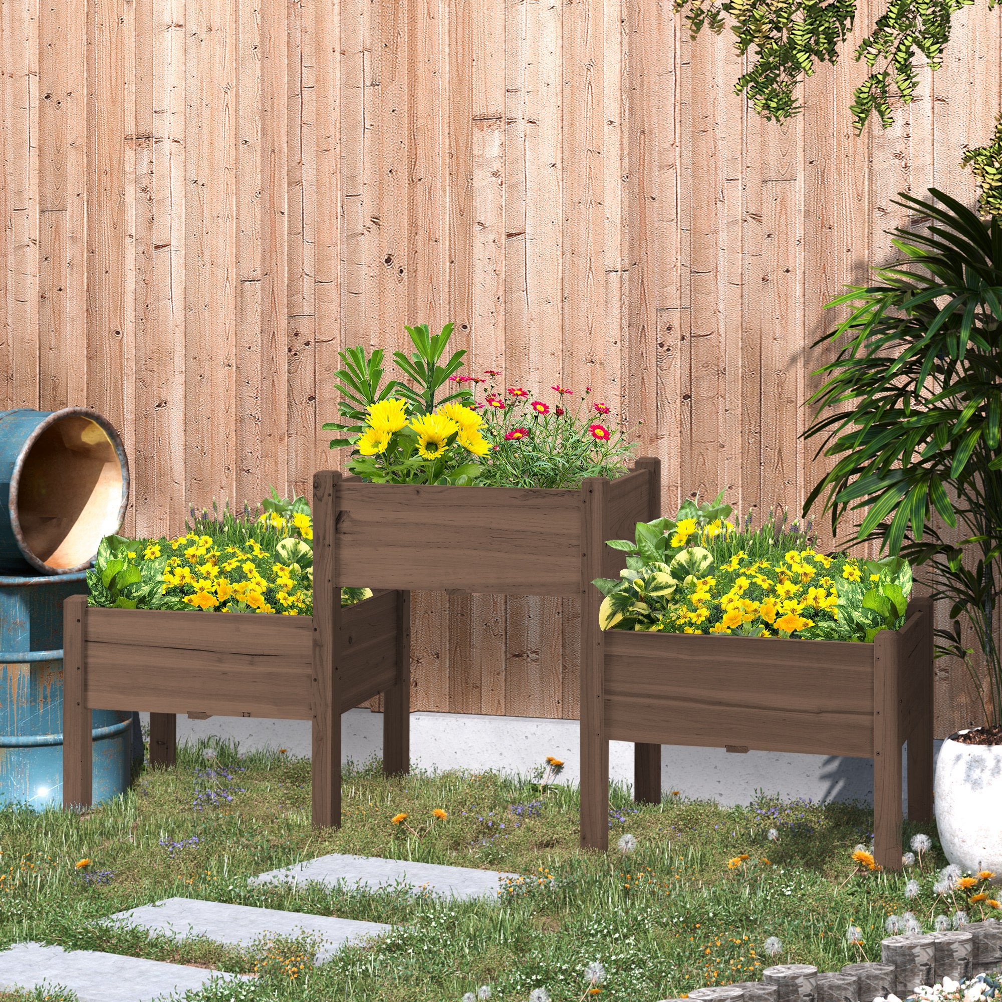 3-Tier Wooden Raised Garden Bed with 3 Planter Boxes for Herbs, Flowers, 73x18x32'', Coffee - Image 3