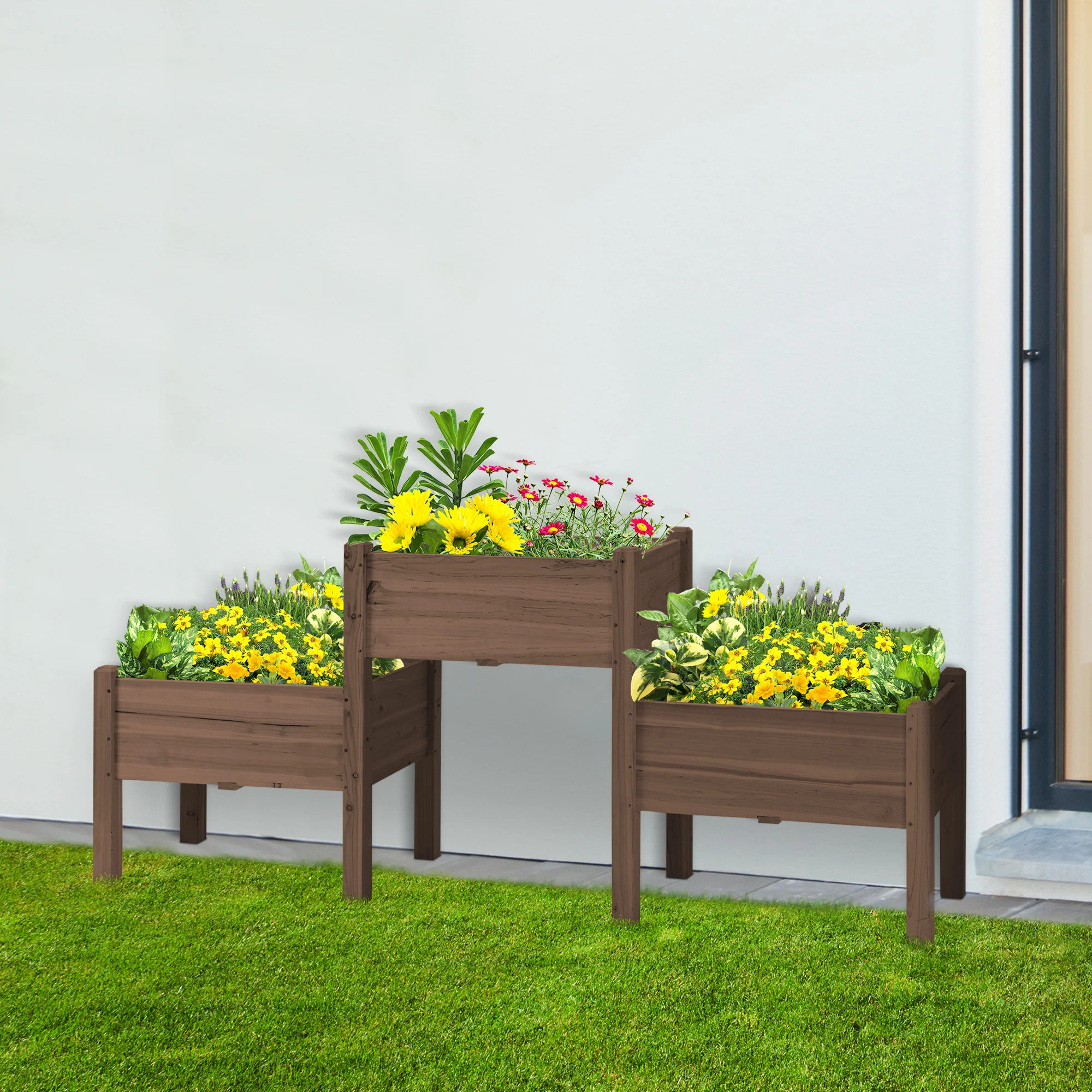 3-Tier Wooden Raised Garden Bed with 3 Planter Boxes for Herbs, Flowers, 73x18x32'', Coffee - Image 4