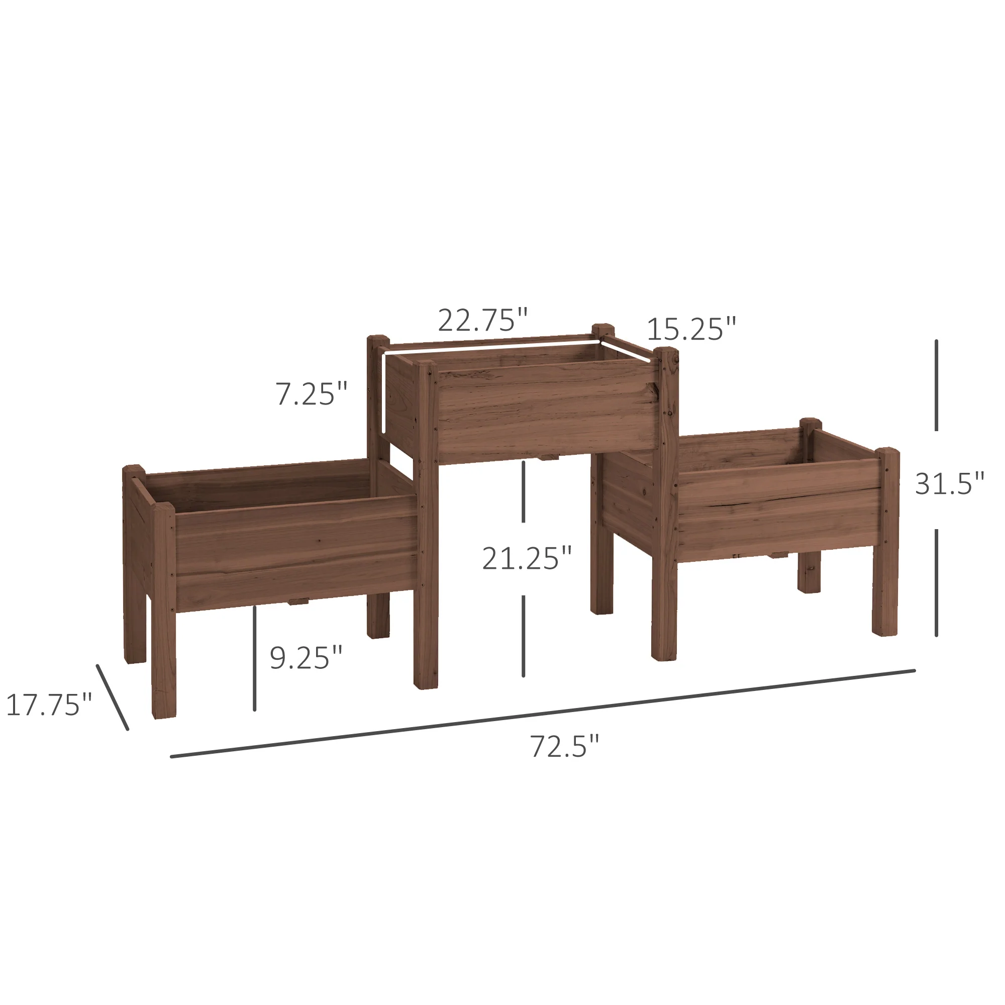 3-Tier Wooden Raised Garden Bed with 3 Planter Boxes for Herbs, Flowers, 73x18x32'', Coffee - Image 5