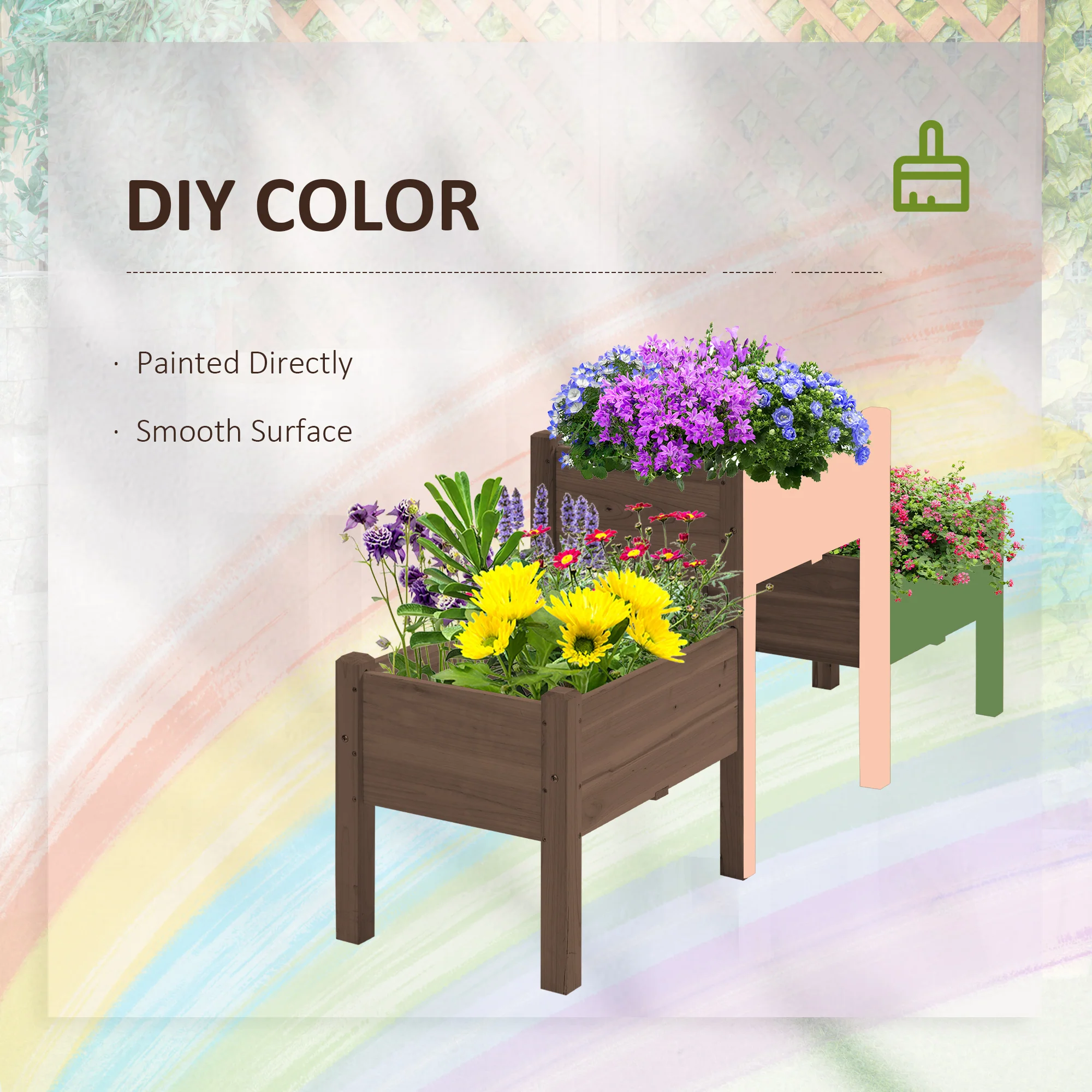 3-Tier Wooden Raised Garden Bed with 3 Planter Boxes for Herbs, Flowers, 73x18x32'', Coffee - Image 7