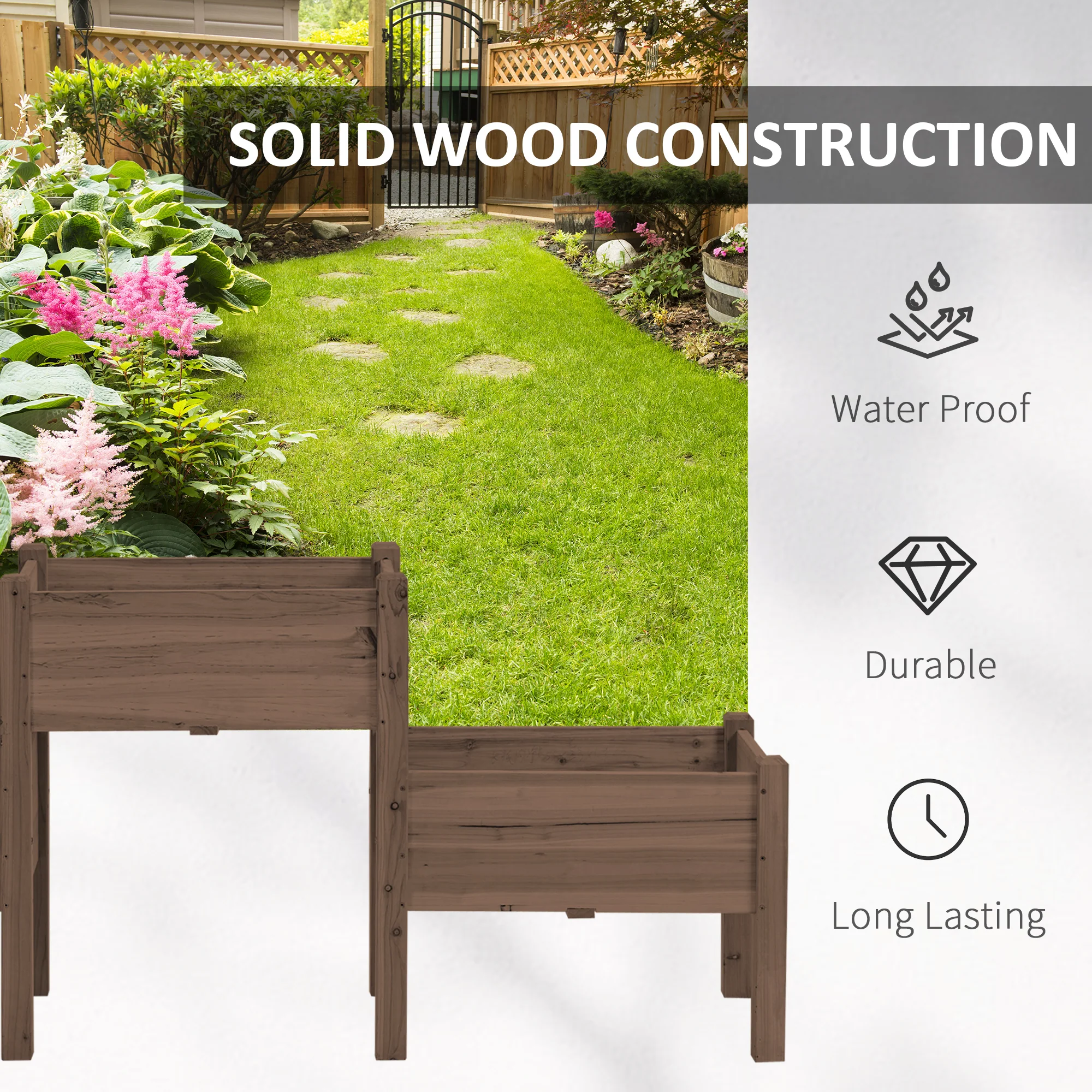 3-Tier Wooden Raised Garden Bed with 3 Planter Boxes for Herbs, Flowers, 73x18x32'', Coffee - Image 9