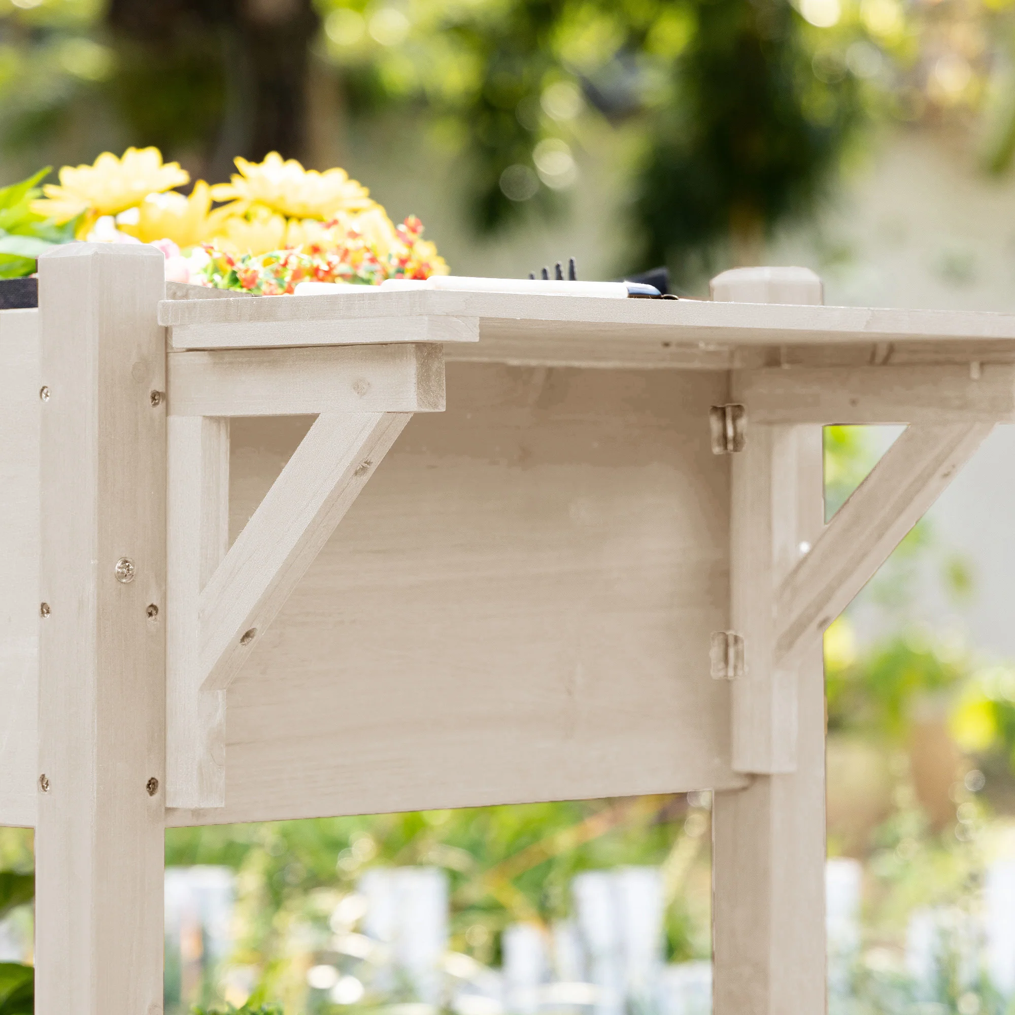 Elevated Garden Bed with 8 Grow Grids, with Storage Shelf & Lockable Wheels, Natural - Image 10