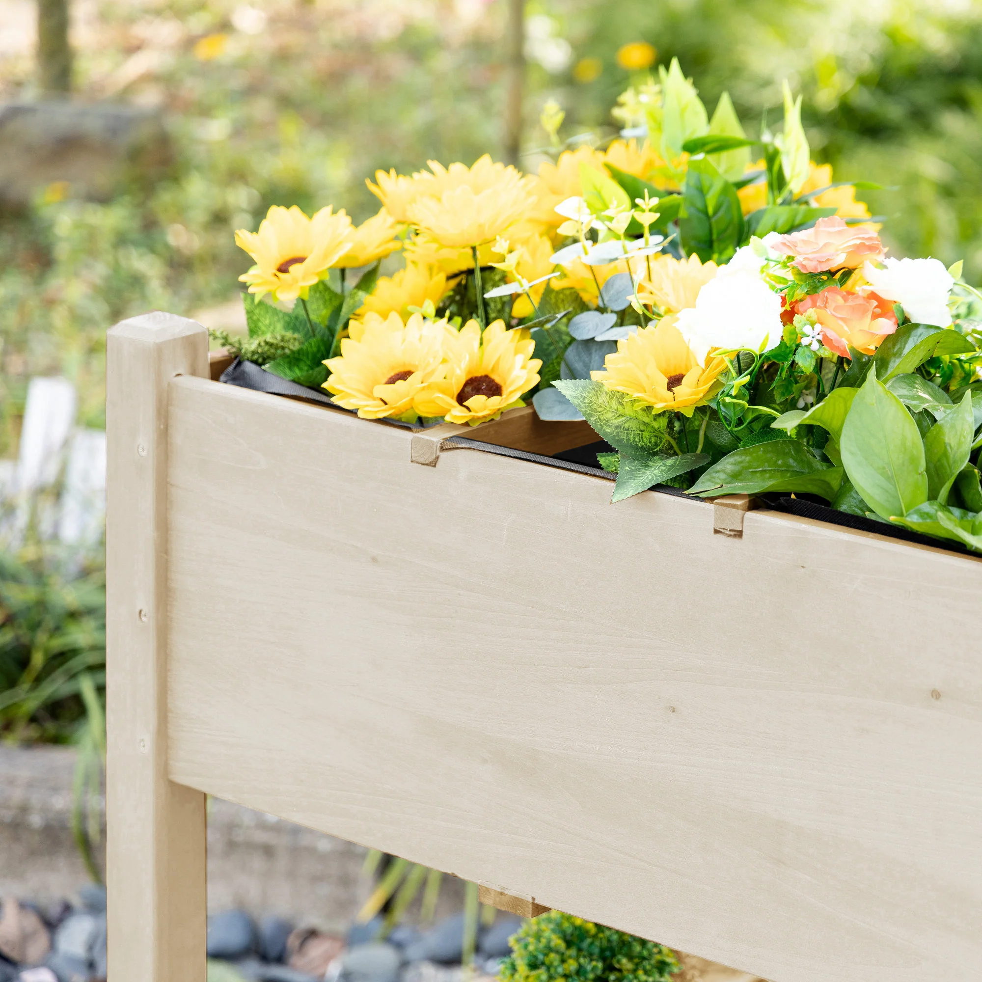 Elevated Garden Bed with 8 Grow Grids, with Storage Shelf & Lockable Wheels, Natural - Image 11