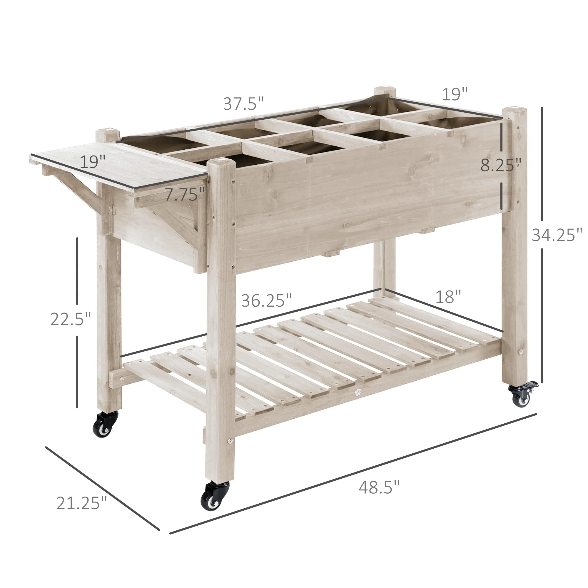 Elevated Garden Bed with 8 Grow Grids, with Storage Shelf & Lockable Wheels, Natural - Image 5