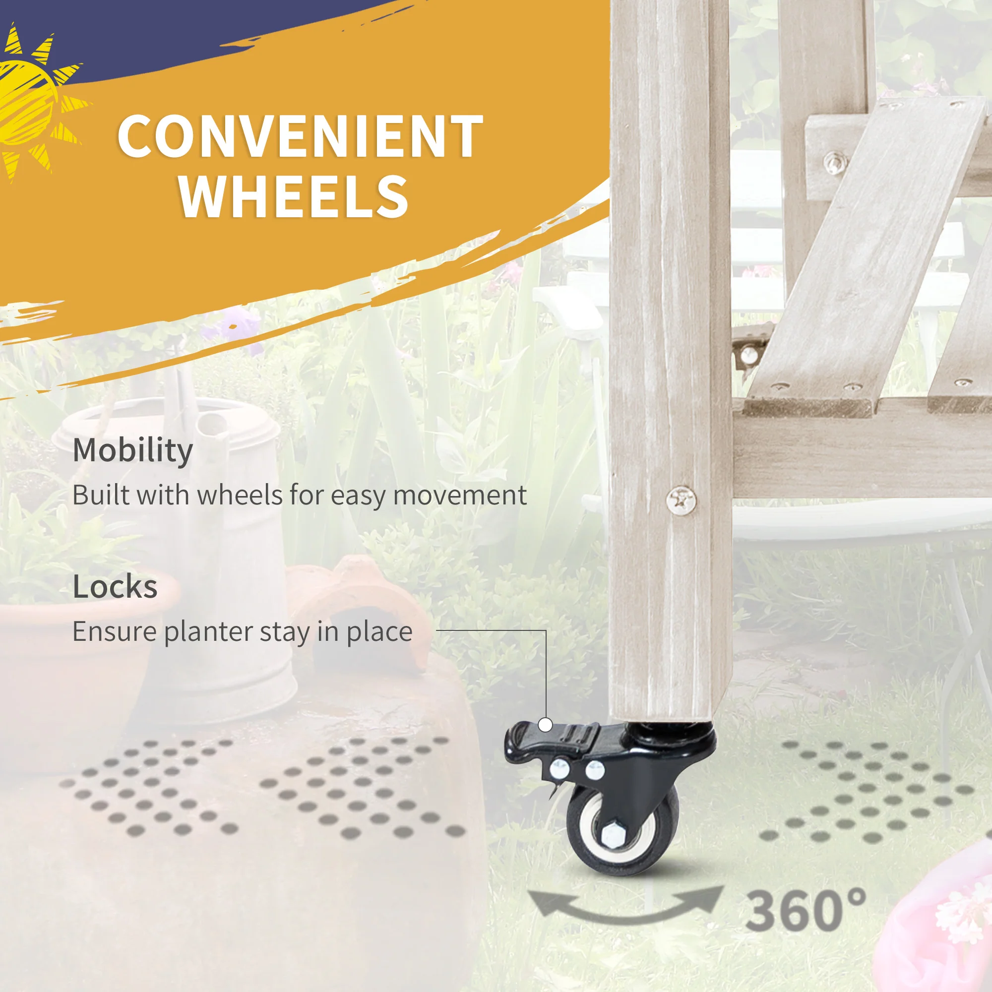 Elevated Garden Bed with 8 Grow Grids, with Storage Shelf & Lockable Wheels, Natural - Image 7