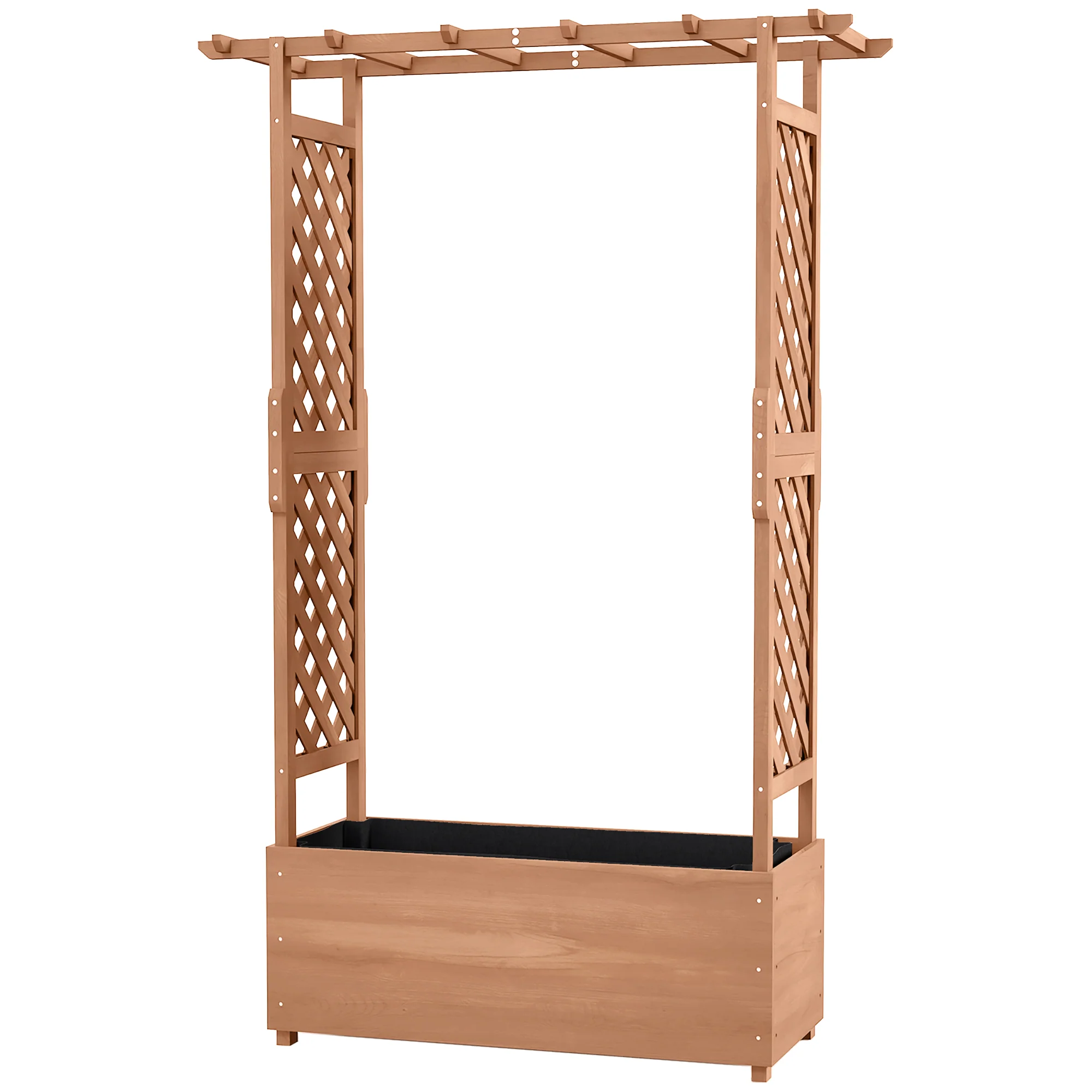 Raised Garden Bed with Arch Trellis for Vine Climbing Plants, Hanging Flowers, 70.75" Tall Outdoor Wood Planter Box with Drainage Hole & Fabric Filter for Backyard, Patio, Brown - Image 12