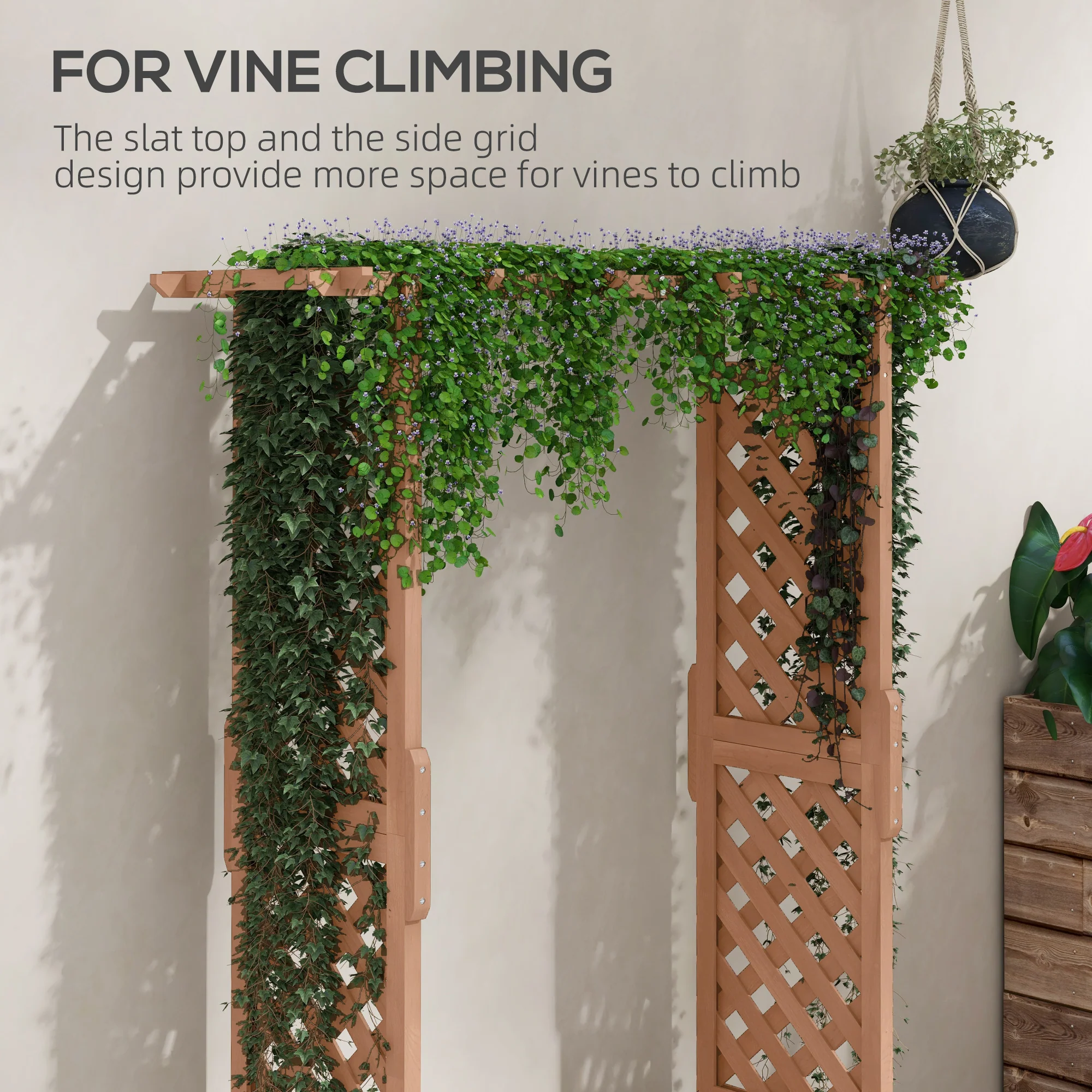 Raised Garden Bed with Arch Trellis for Vine Climbing Plants, Hanging Flowers, 70.75" Tall Outdoor Wood Planter Box with Drainage Hole & Fabric Filter for Backyard, Patio, Brown - Image 6