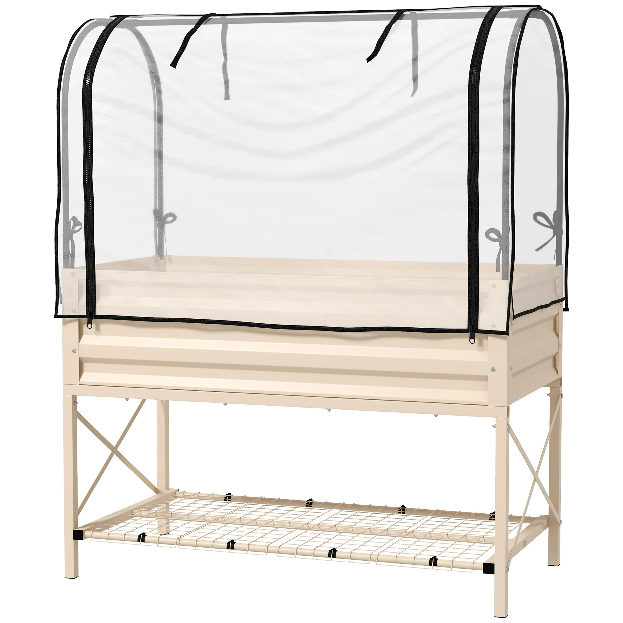 Metal Elevated Garden Bed with Cover & Bottom Shelf for Backyard, 41.75" x 21.25" x 53.25", Cream - Image 12
