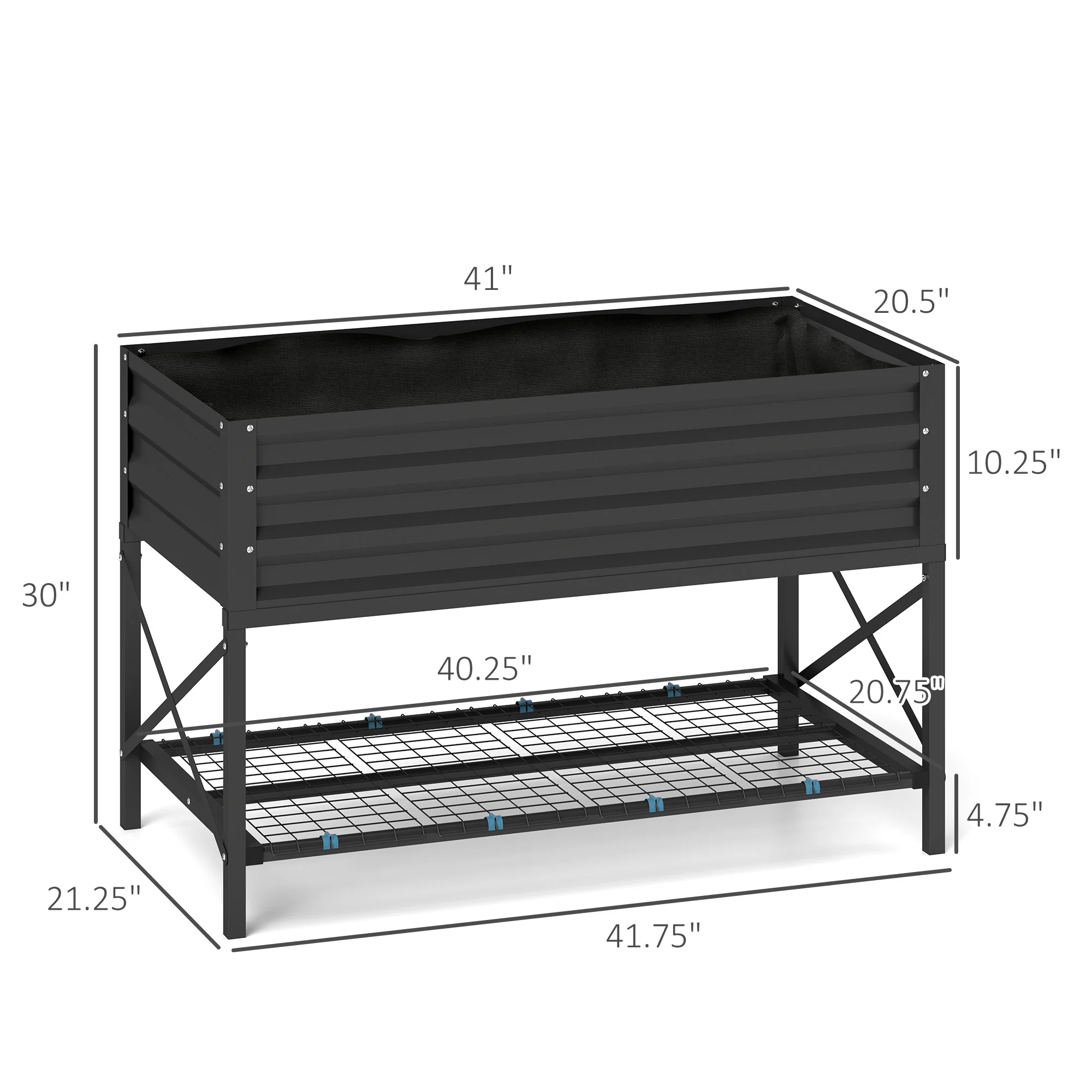 Galvanized Steel Raised Garden Bed, Planter Box with Storage Shelf & Bed Liner, Dark Gray - Image 5