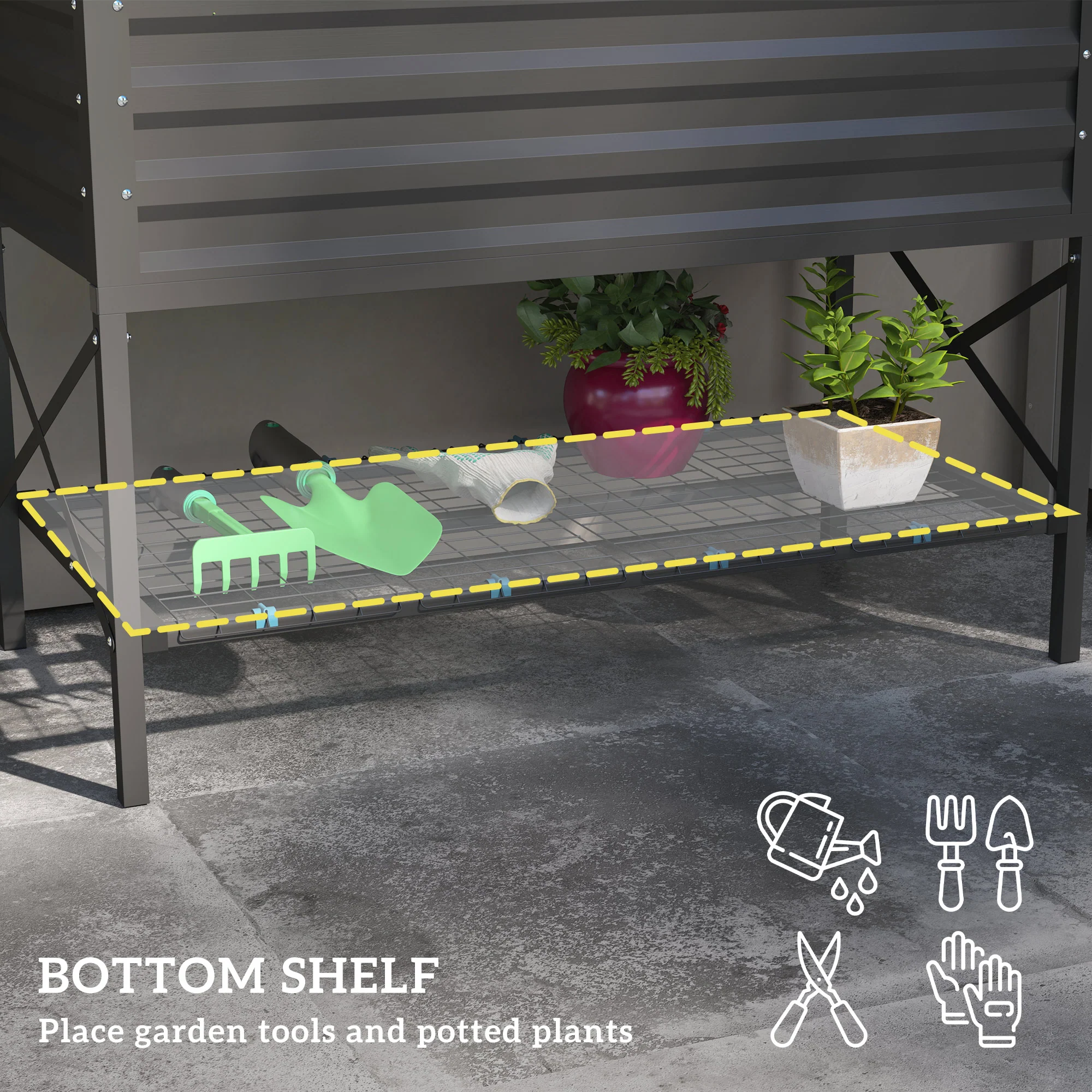 Galvanized Steel Raised Garden Bed, Planter Box with Storage Shelf & Bed Liner, Dark Gray - Image 7