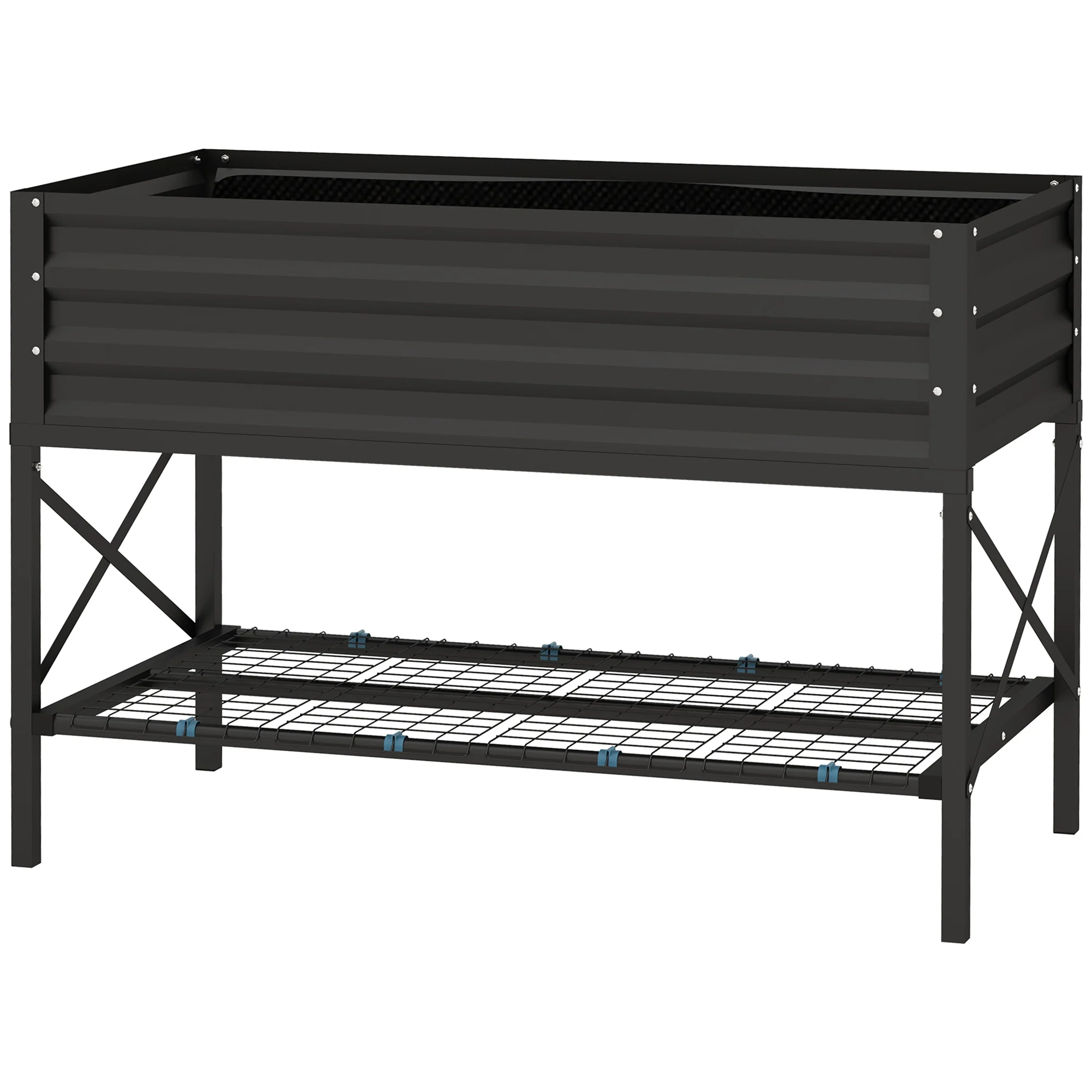 Galvanized Steel Raised Garden Bed, Planter Box with Storage Shelf & Bed Liner, Black - Image 12