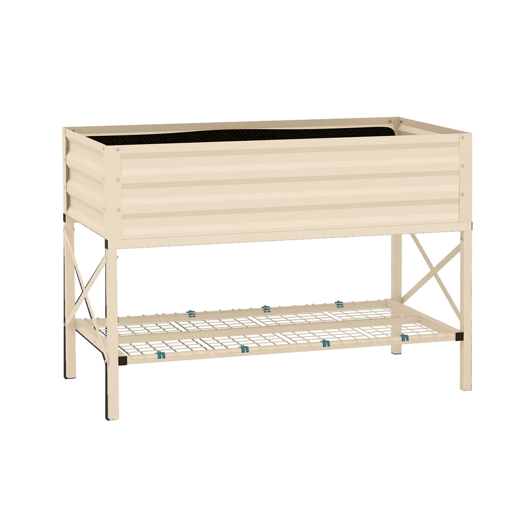 Galvanized Steel Raised Garden Bed, Planter Box with Storage Shelf & Bed Liner, Cream - Image 12