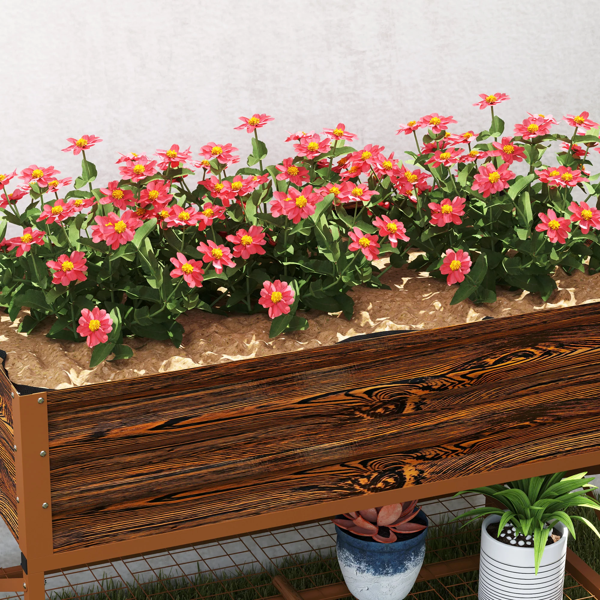 Galvanized Steel Raised Garden Bed, Planter Box with Storage Shelf & Bed Liner, Brown - Image 10