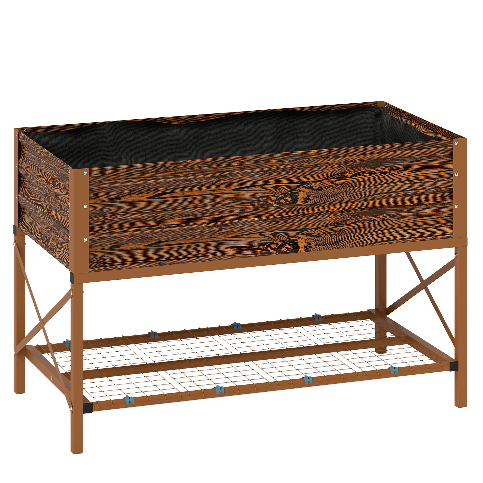 Galvanized Steel Raised Garden Bed, Planter Box with Storage Shelf & Bed Liner, Brown - Image 12