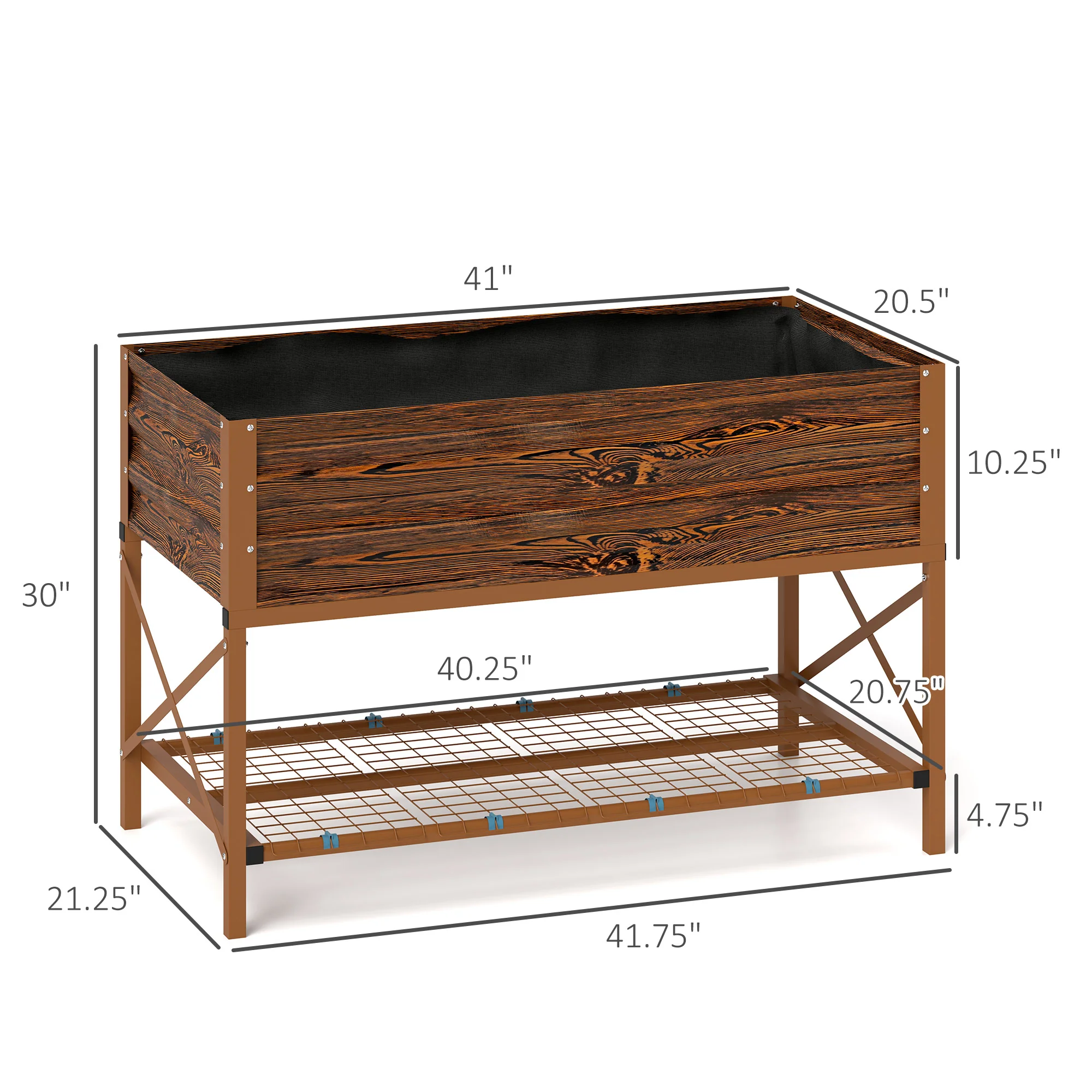Galvanized Steel Raised Garden Bed, Planter Box with Storage Shelf & Bed Liner, Brown - Image 5