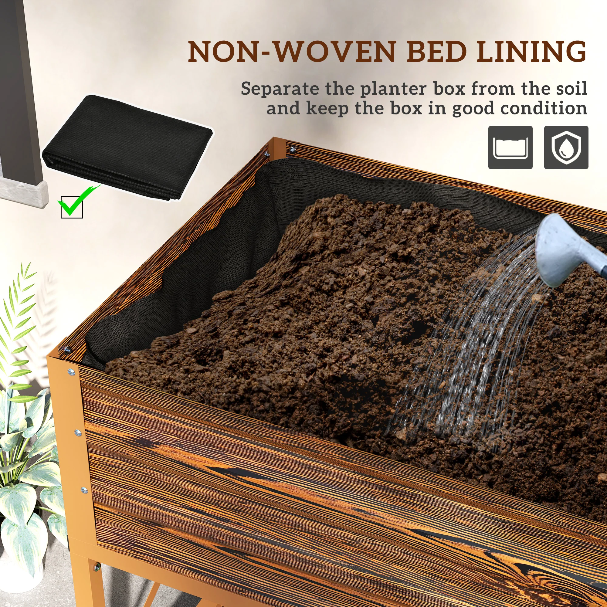 Galvanized Steel Raised Garden Bed, Planter Box with Storage Shelf & Bed Liner, Brown - Image 9