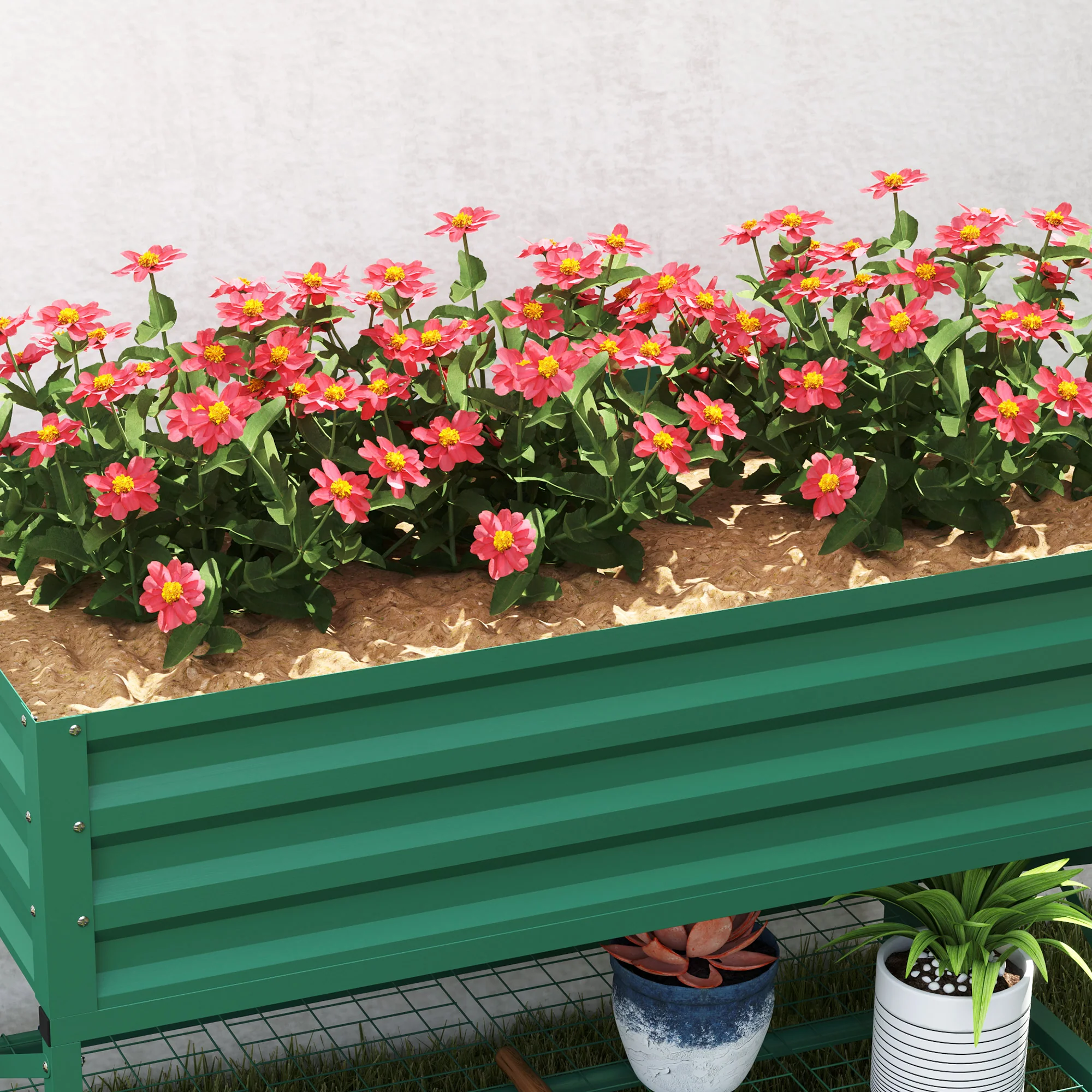 Galvanized Steel Raised Garden Bed, Planter Box with Legs, Storage Shelf, Bed Liner, Green - Image 10