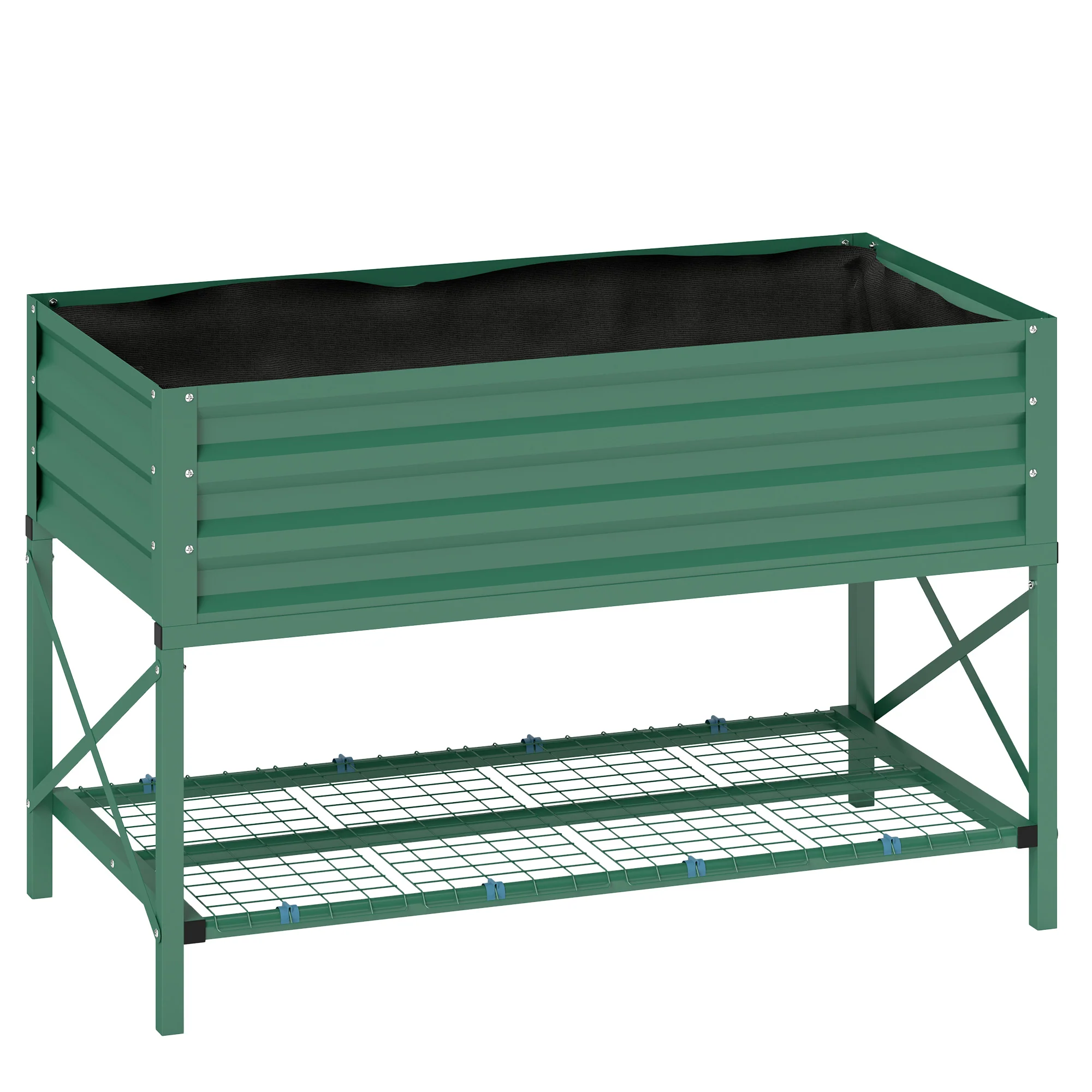 Galvanized Steel Raised Garden Bed, Planter Box with Legs, Storage Shelf, Bed Liner, Green - Image 12