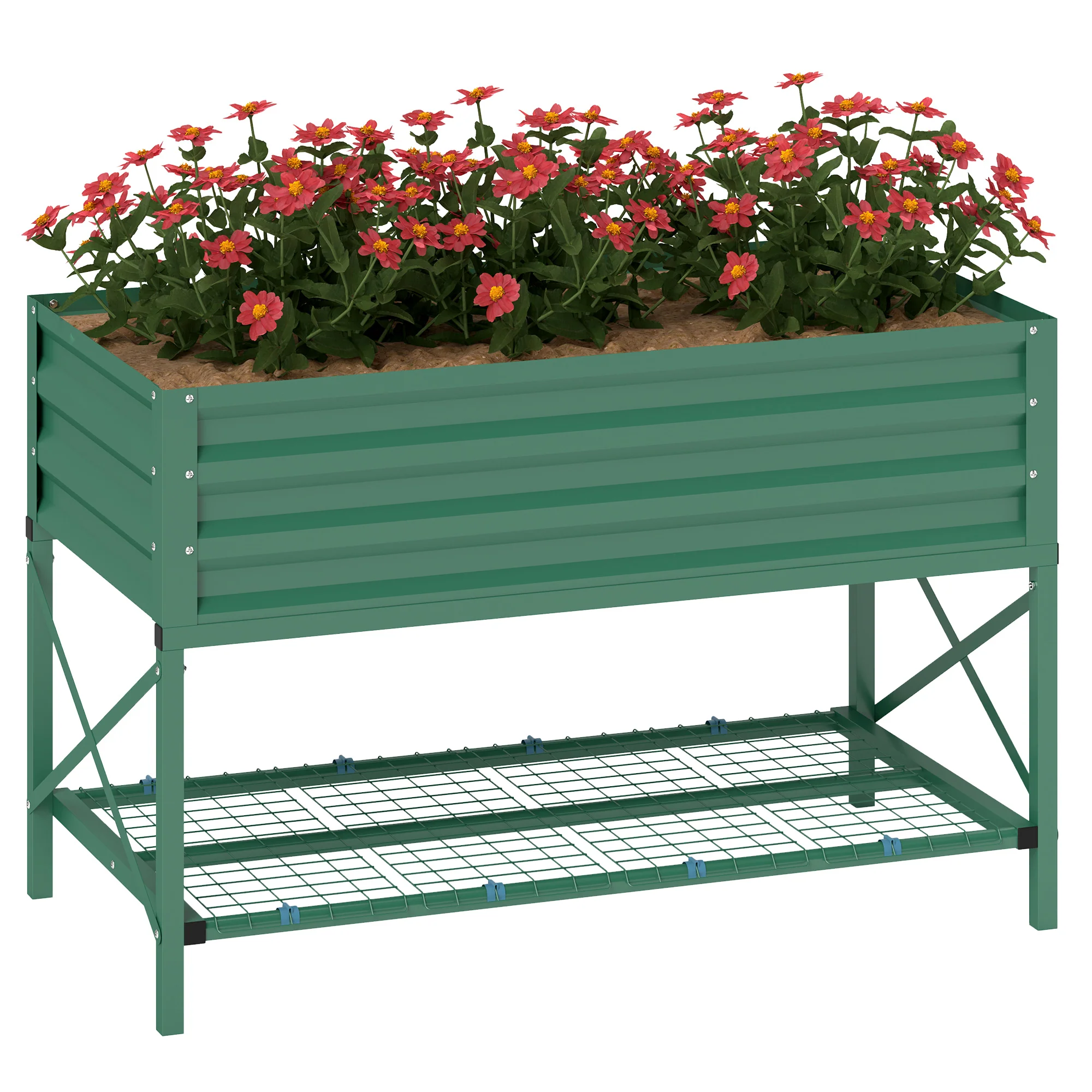 Galvanized Steel Raised Garden Bed, Planter Box with Legs, Storage Shelf, Bed Liner, Green - Image 2