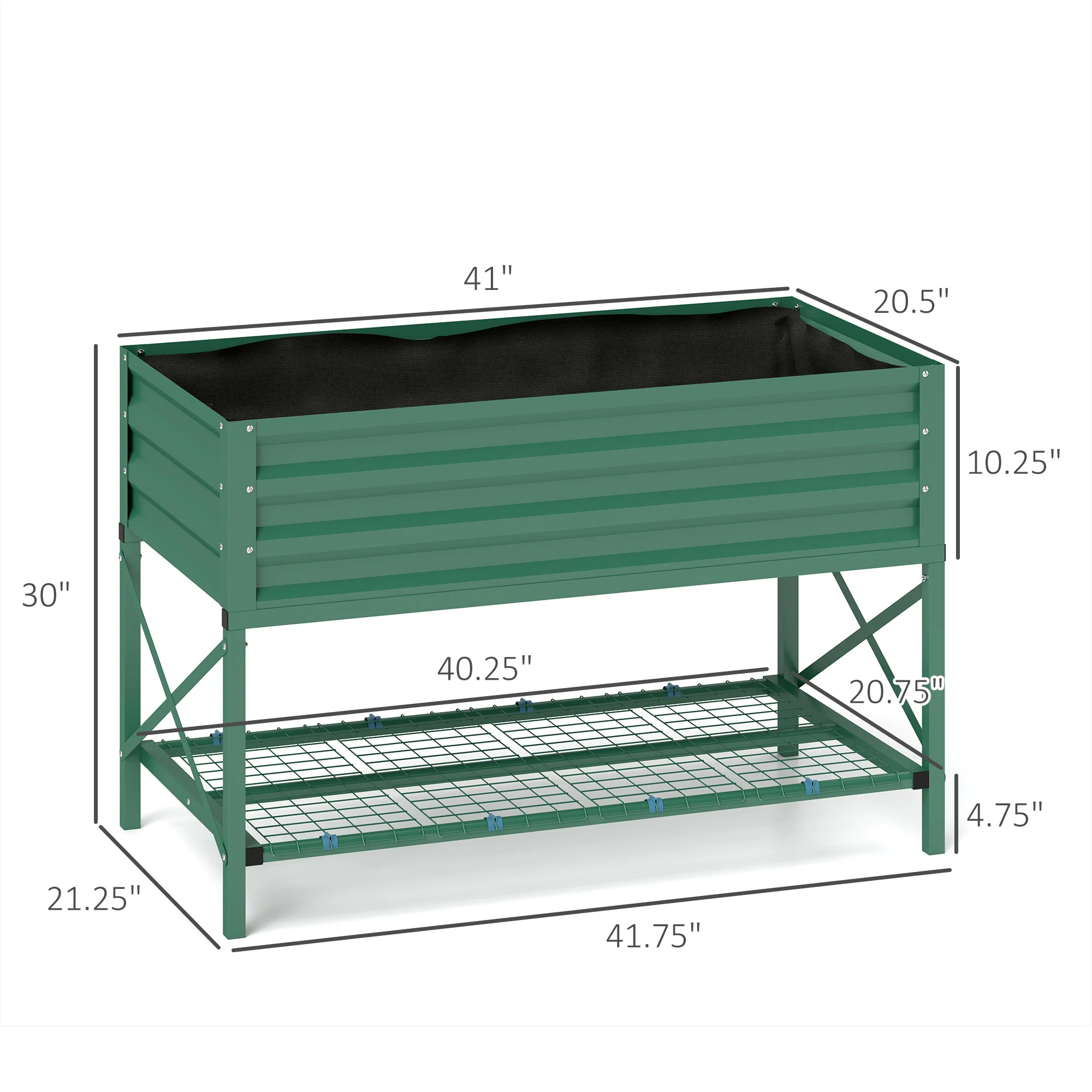 Galvanized Steel Raised Garden Bed, Planter Box with Legs, Storage Shelf, Bed Liner, Green - Image 5