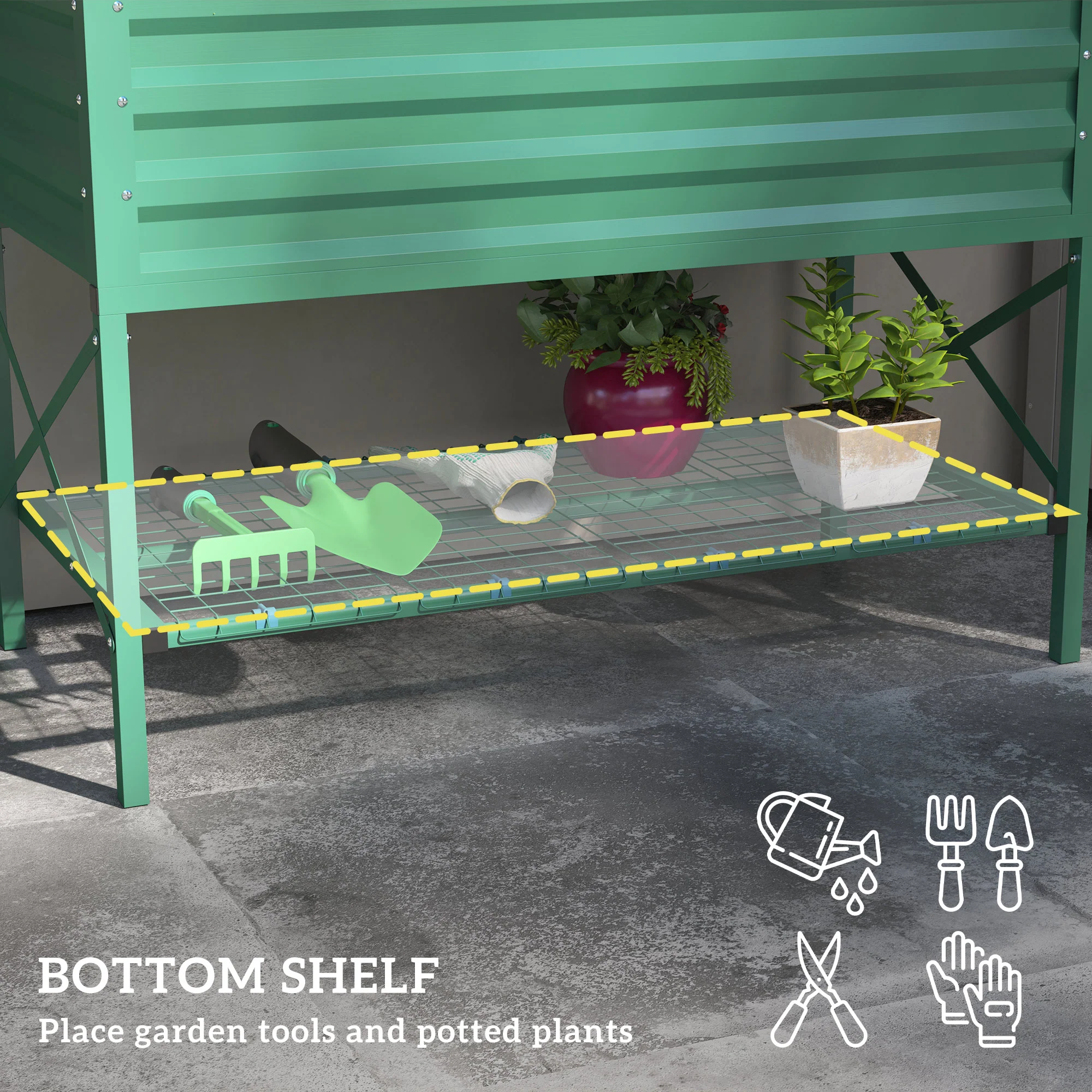 Galvanized Steel Raised Garden Bed, Planter Box with Legs, Storage Shelf, Bed Liner, Green - Image 7