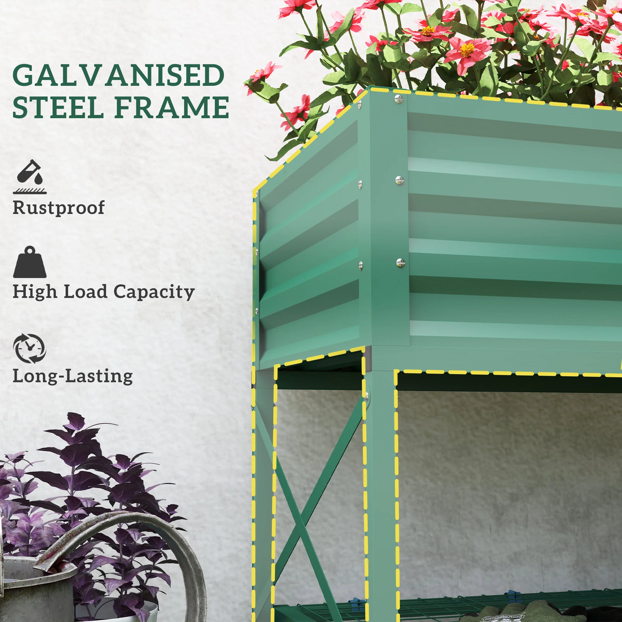 Galvanized Steel Raised Garden Bed, Planter Box with Legs, Storage Shelf, Bed Liner, Green - Image 8