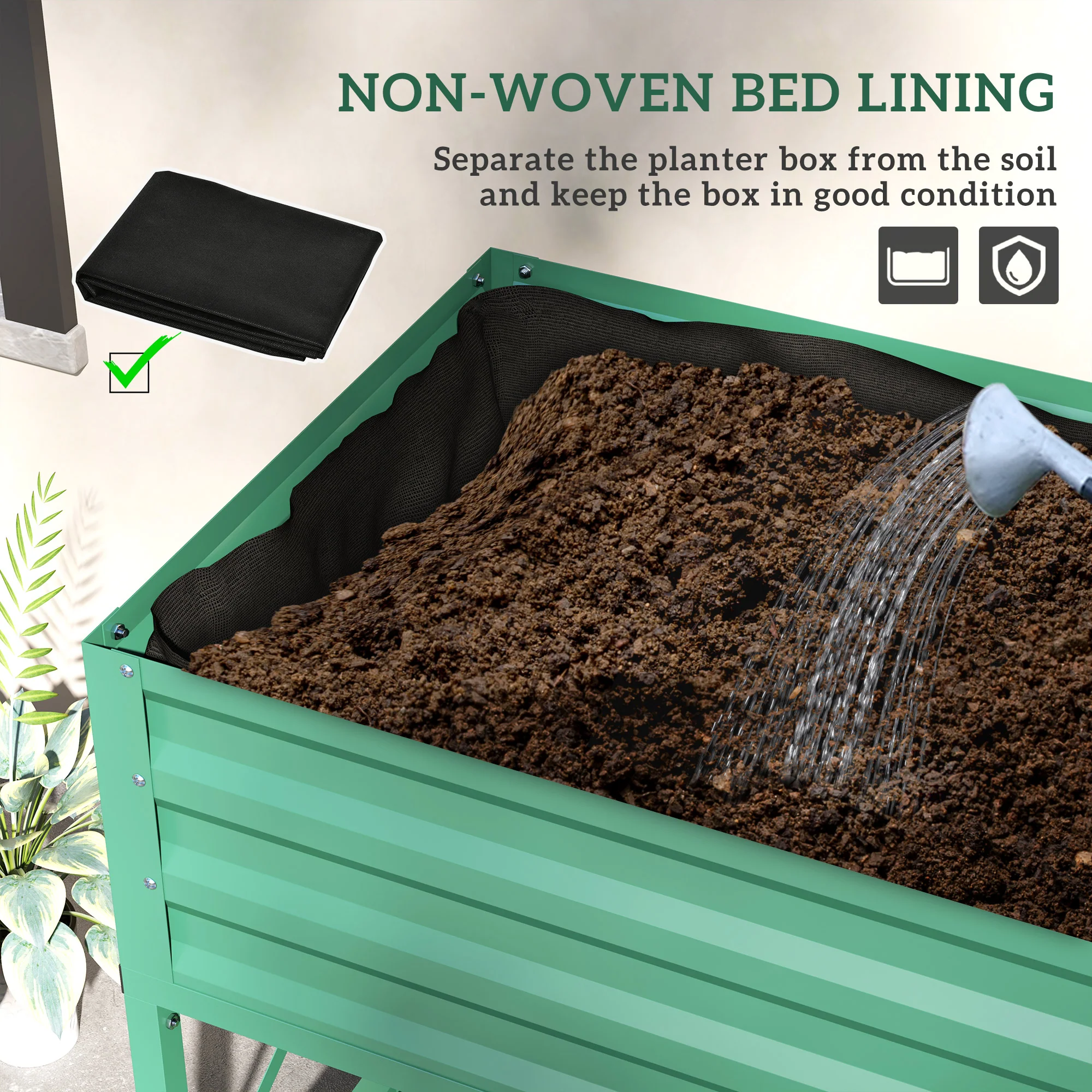 Galvanized Steel Raised Garden Bed, Planter Box with Legs, Storage Shelf, Bed Liner, Green - Image 9