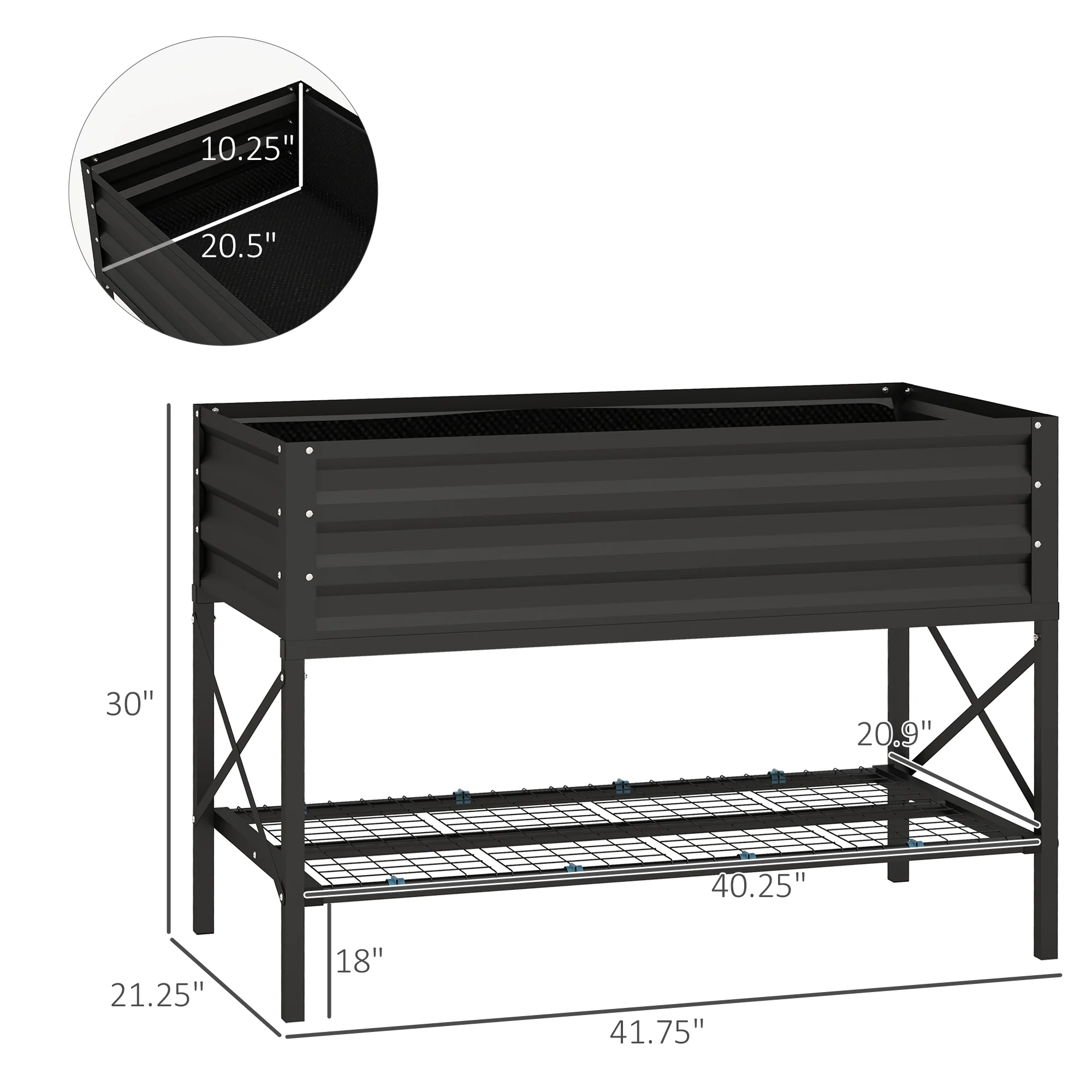 Galvanized Steel Raised Garden Bed, Planter Box with Storage Shelf & Bed Liner, Black - Image 5
