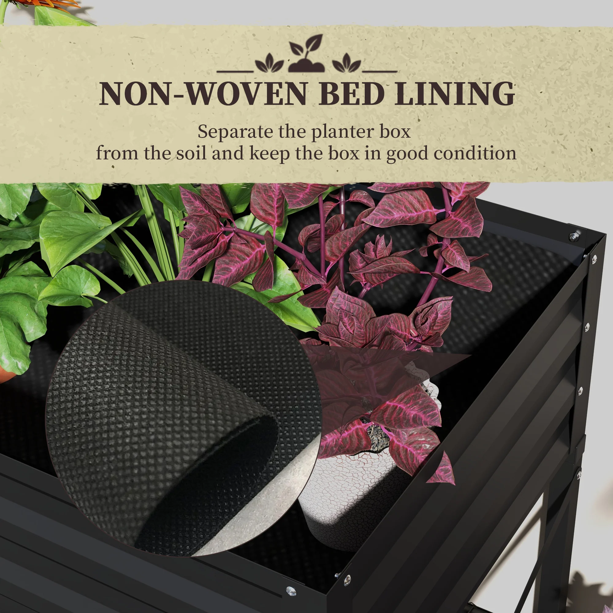 Galvanized Steel Raised Garden Bed, Planter Box with Storage Shelf & Bed Liner, Black - Image 9