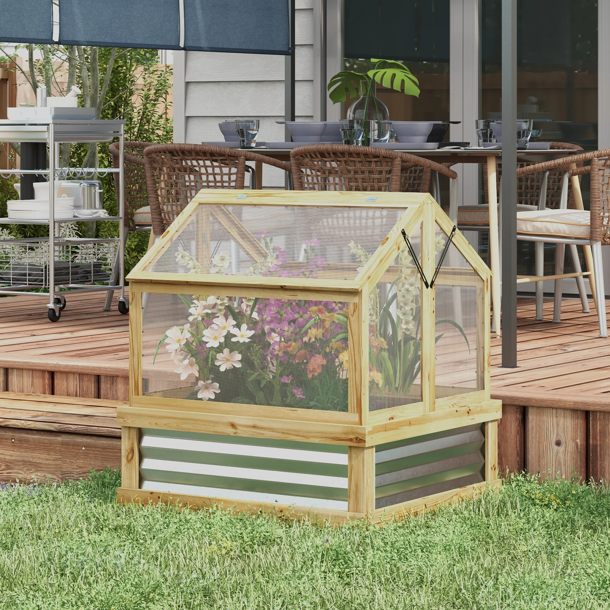 NookGrow Peak Garden Bed with Planter Protection, 35.5" x 31.5" x 36", Natural - Image 3