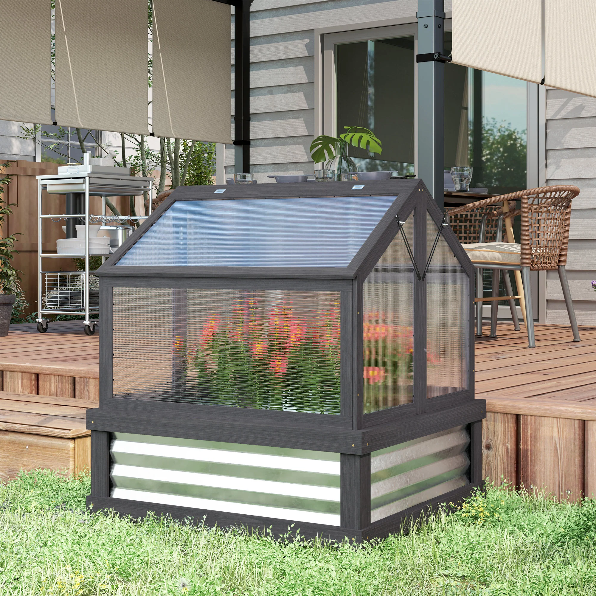 NookGrow Peak Garden Bed with Planter Protection, 35.5" x 31.5" x 36", Gray - Image 3