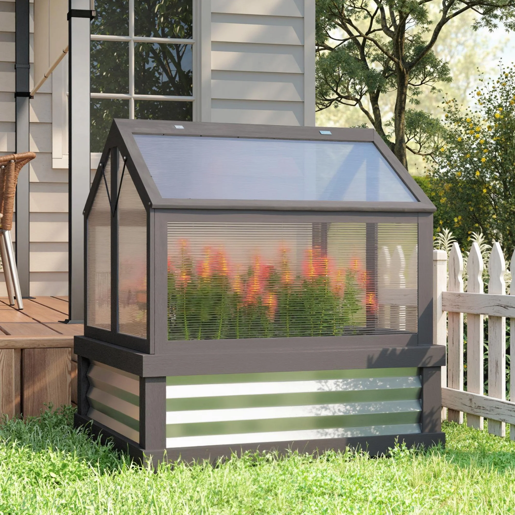 NookGrow Peak Garden Bed with Planter Protection, 35.5" x 31.5" x 36", Gray - Image 10