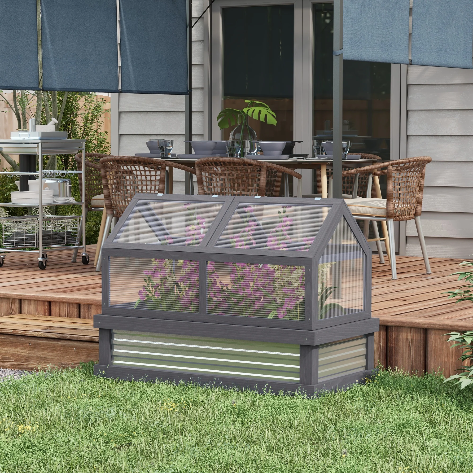 NookGrow Extend Garden Bed with Greenhouse, 48" x 24" x 32", Gray - Image 4