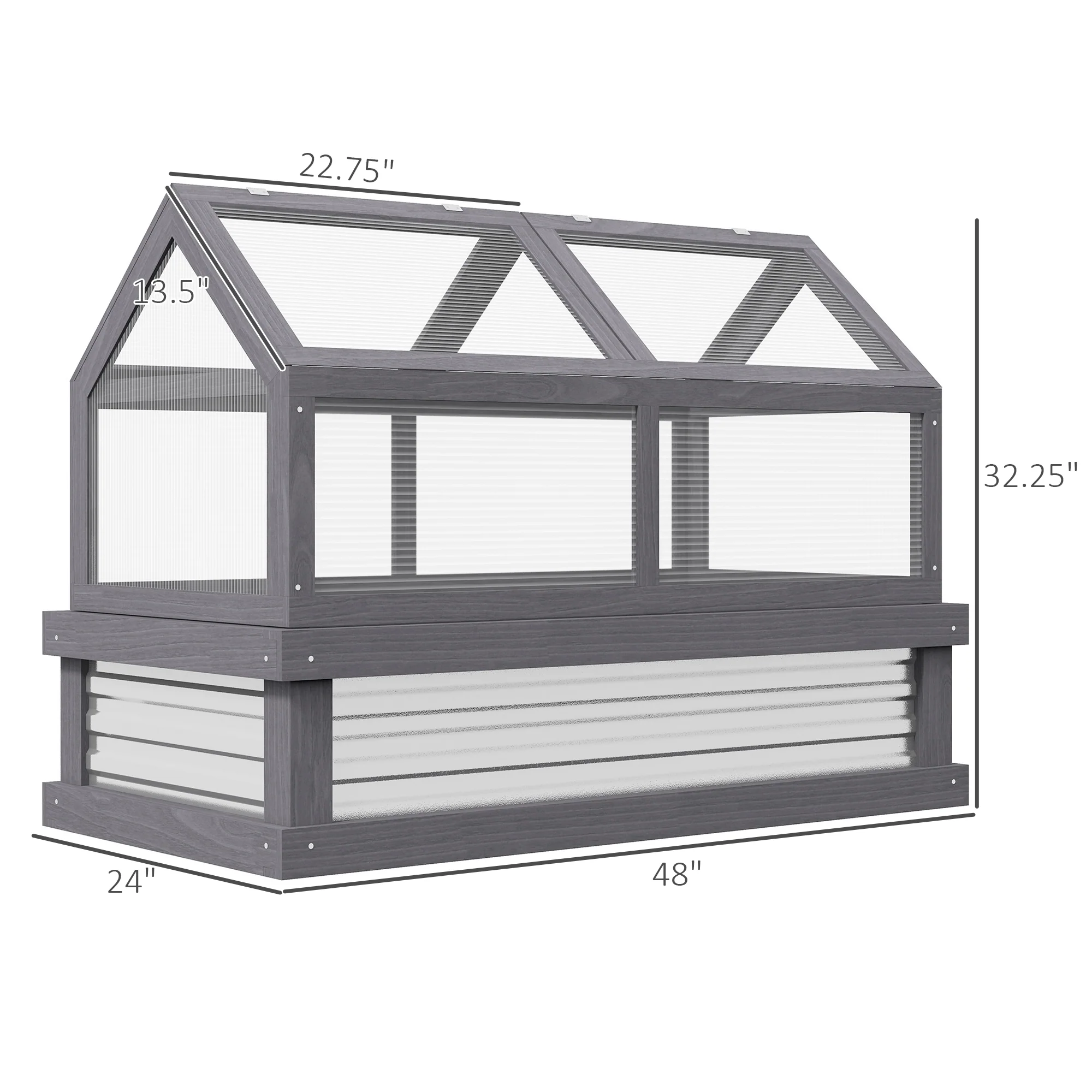 NookGrow Extend Garden Bed with Greenhouse, 48" x 24" x 32", Gray - Image 5