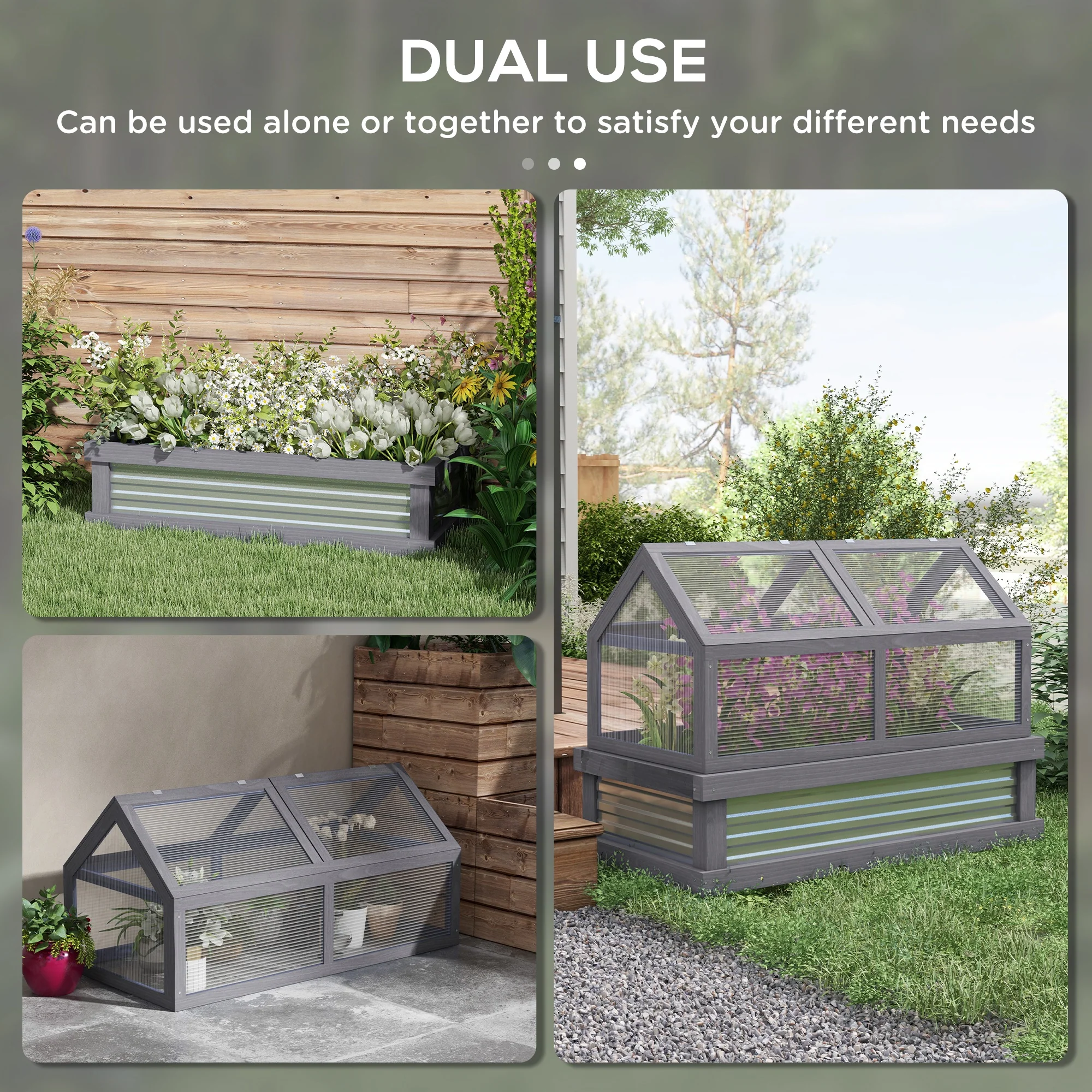 NookGrow Extend Garden Bed with Greenhouse, 48" x 24" x 32", Gray - Image 6