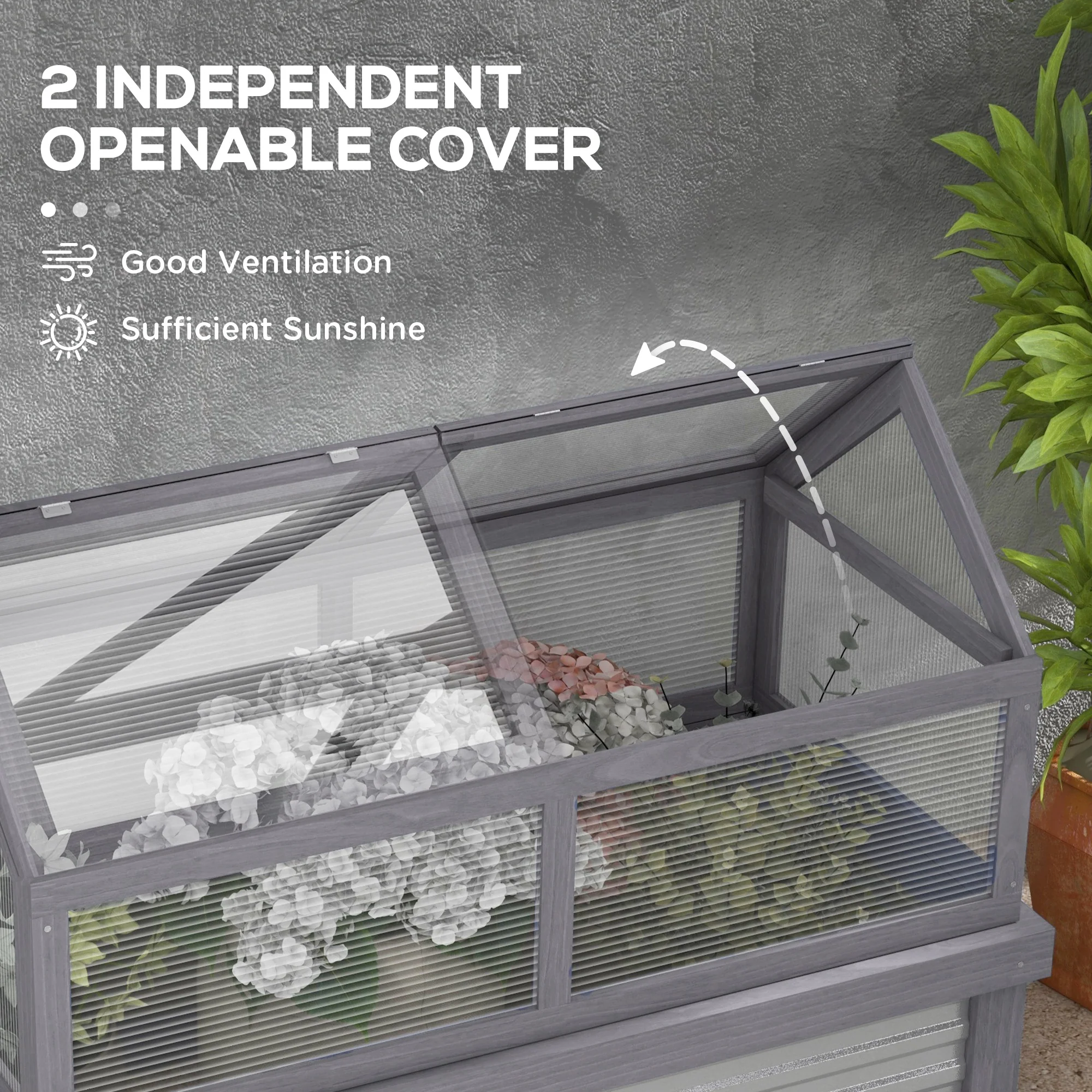 NookGrow Extend Garden Bed with Greenhouse, 48" x 24" x 32", Gray - Image 9